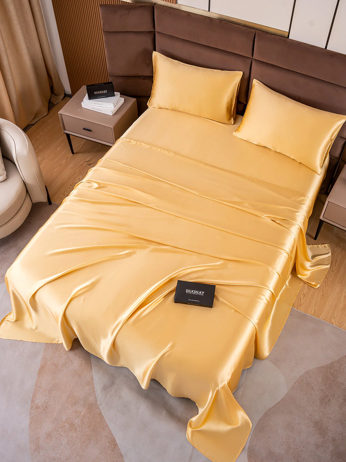 19Momme 4Pcs Silk Set Fitted&Flat Sheets+2x Pillowcases - Image 39