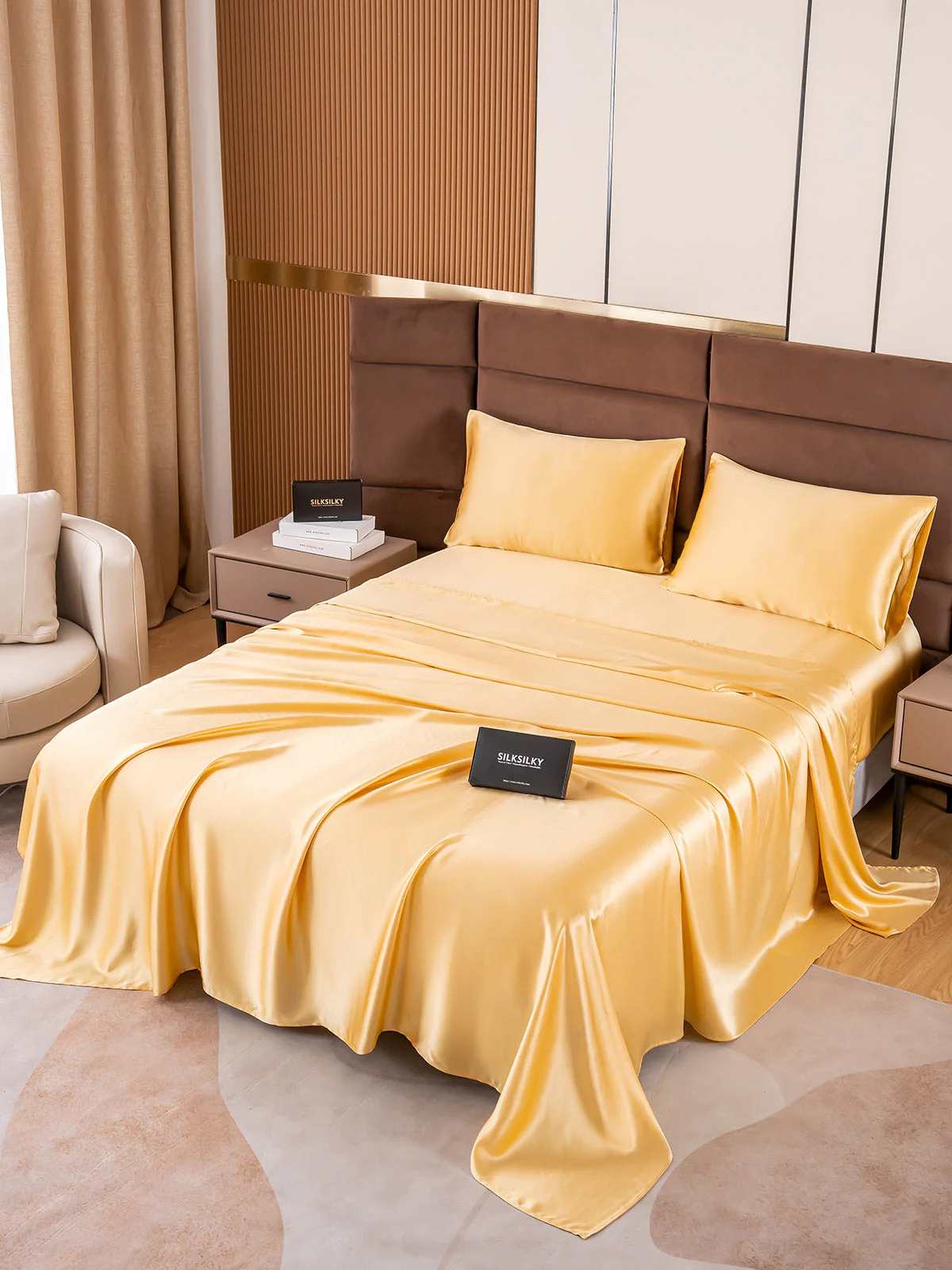 19Momme 4Pcs Silk Set Fitted&Flat Sheets+2x Pillowcases - Image 40