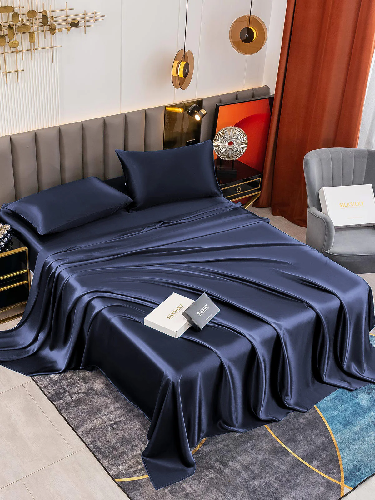 19Momme 4Pcs Silk Set Fitted&Flat Sheets+2x Pillowcases - Image 47