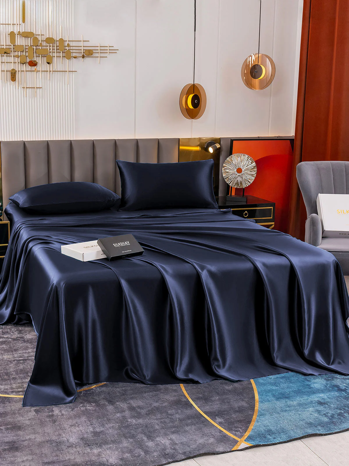 19Momme 4Pcs Silk Set Fitted&Flat Sheets+2x Pillowcases - Image 48