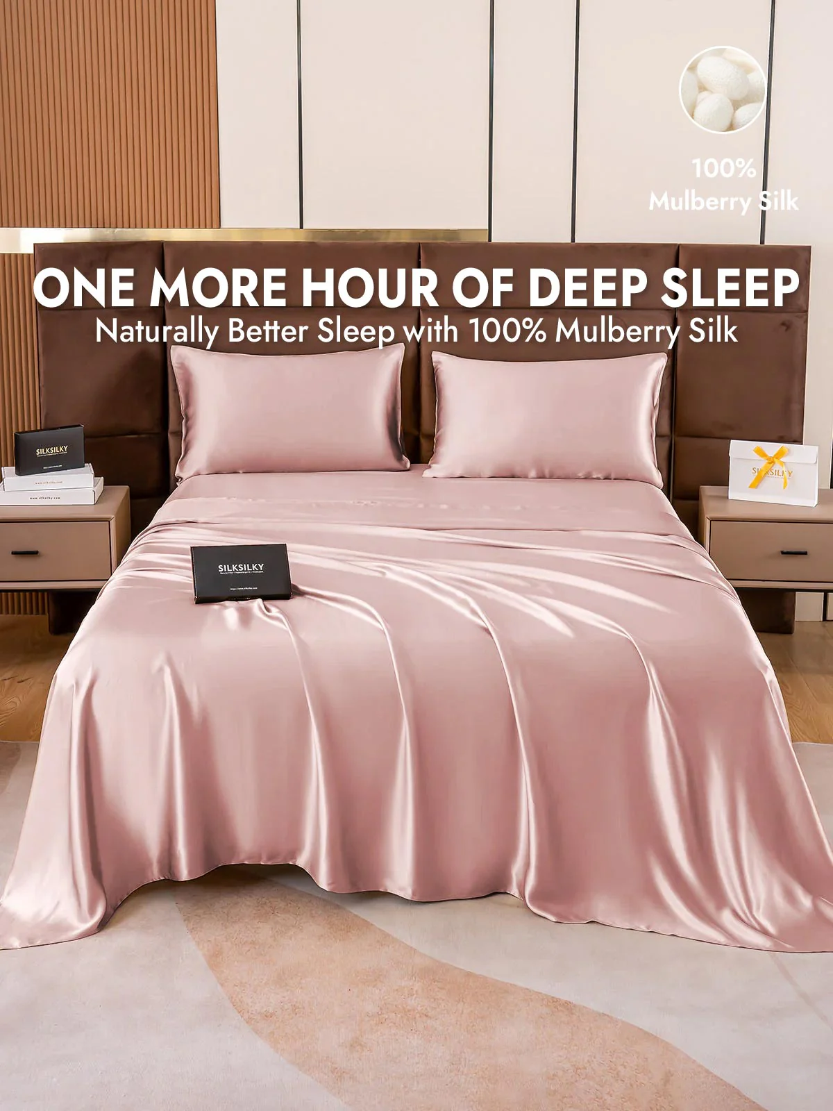 19Momme 4Pcs Silk Set Fitted&Flat Sheets+2x Pillowcases - Image 51