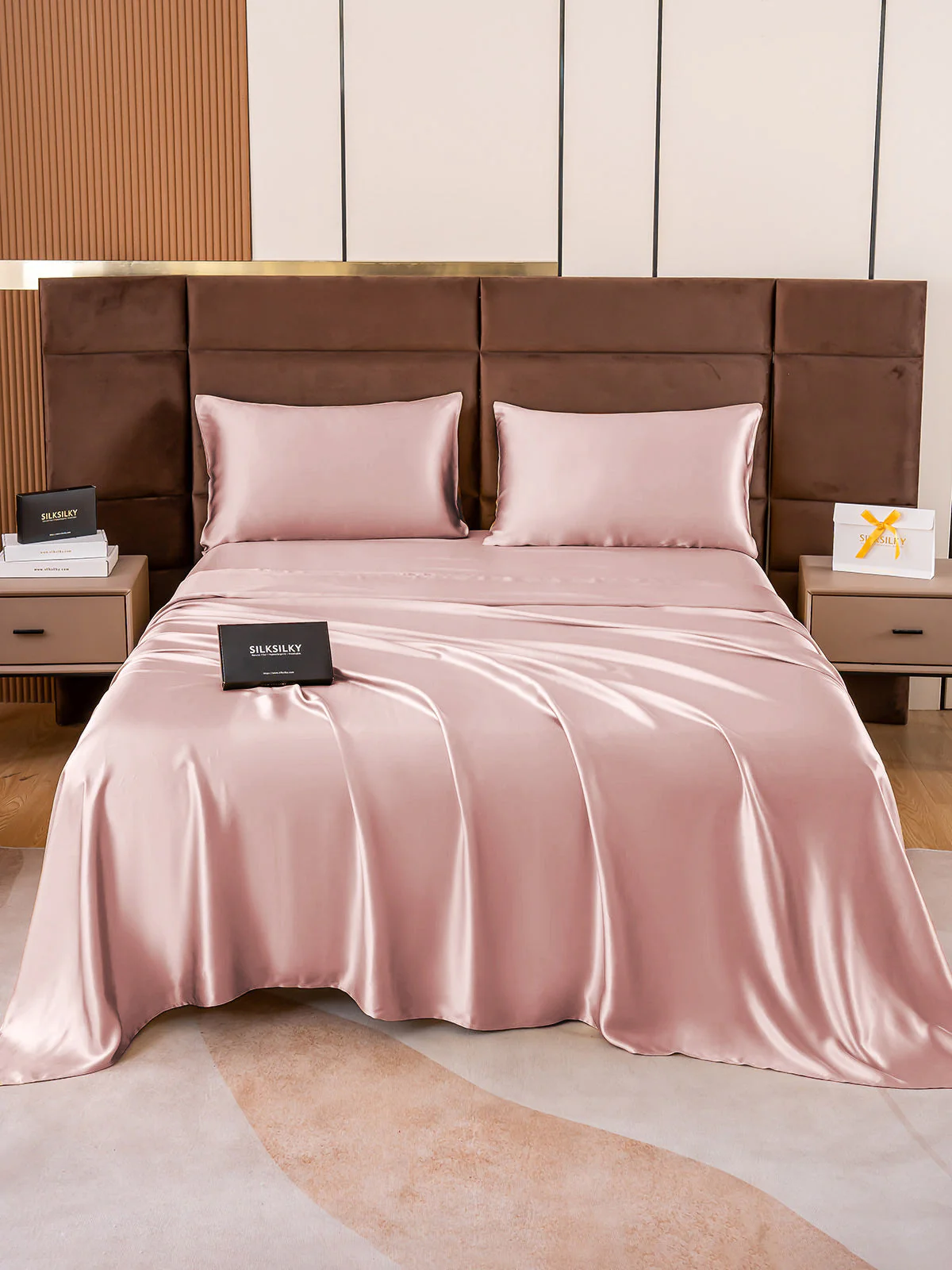 19Momme 4Pcs Silk Set Fitted&Flat Sheets+2x Pillowcases - Image 57
