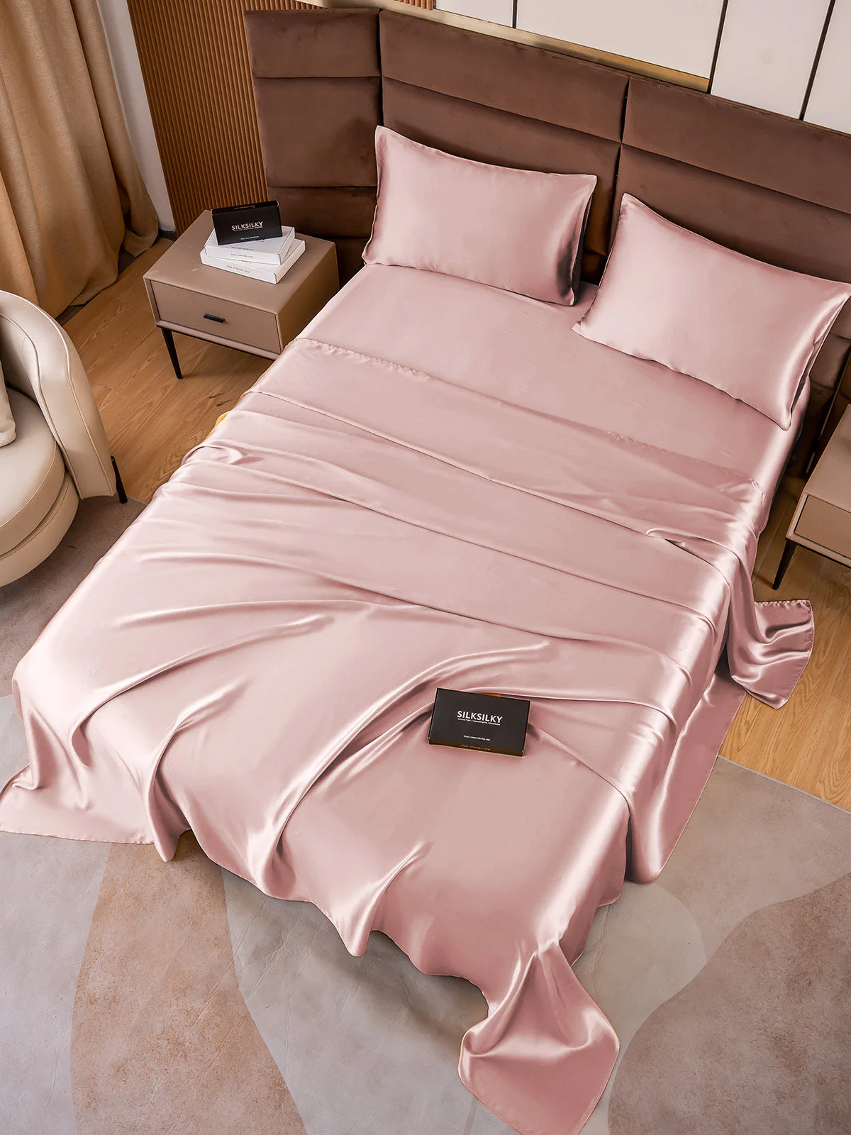 19Momme 4Pcs Silk Set Fitted&Flat Sheets+2x Pillowcases - Image 58