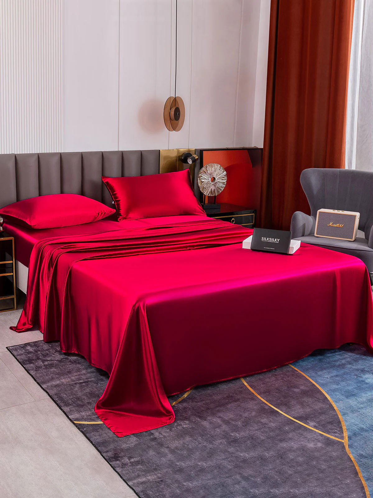 19Momme 4Pcs Silk Set Fitted&Flat Sheets+2x Pillowcases - Image 69