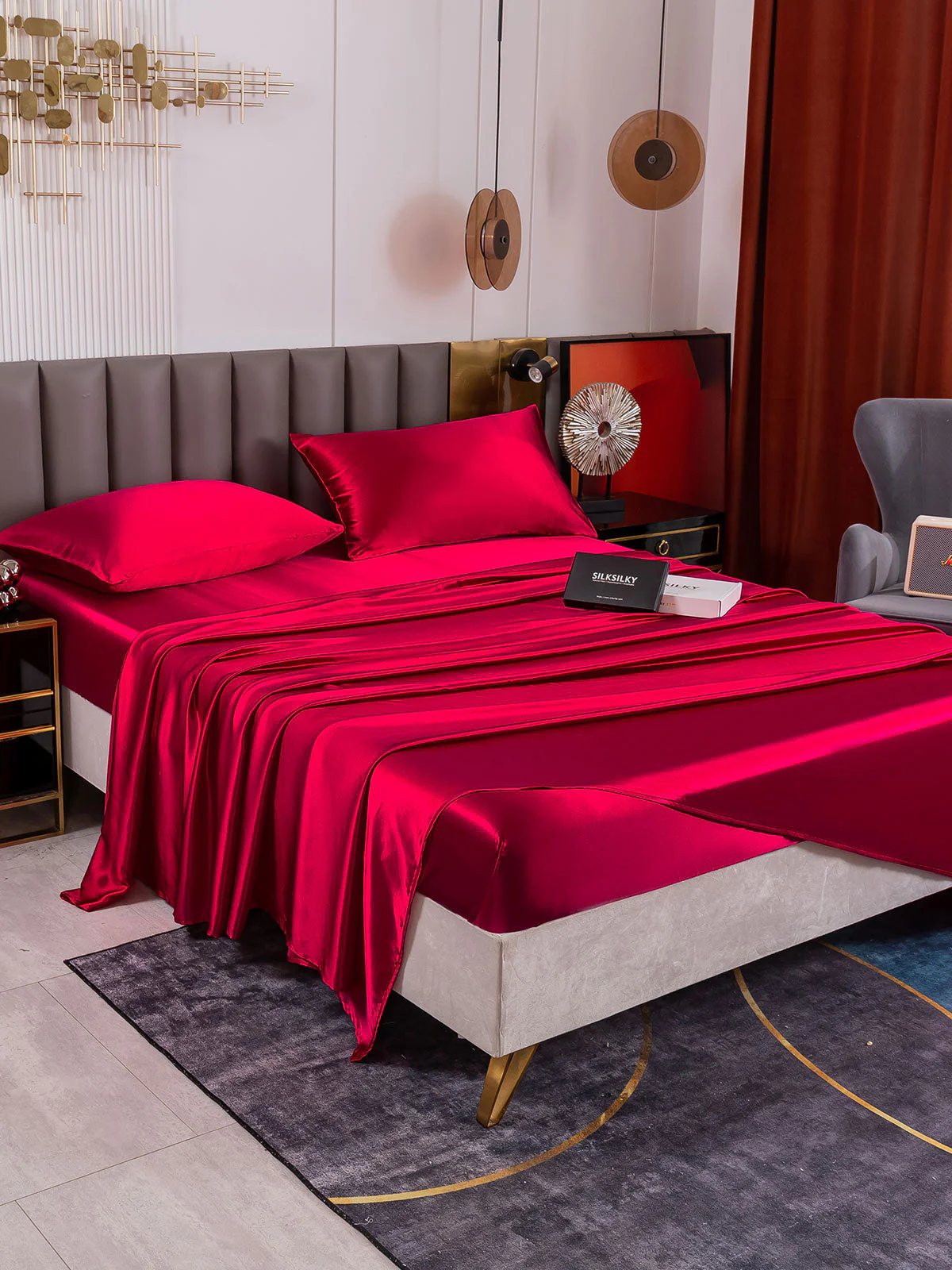 19Momme 4Pcs Silk Set Fitted&Flat Sheets+2x Pillowcases - Image 70