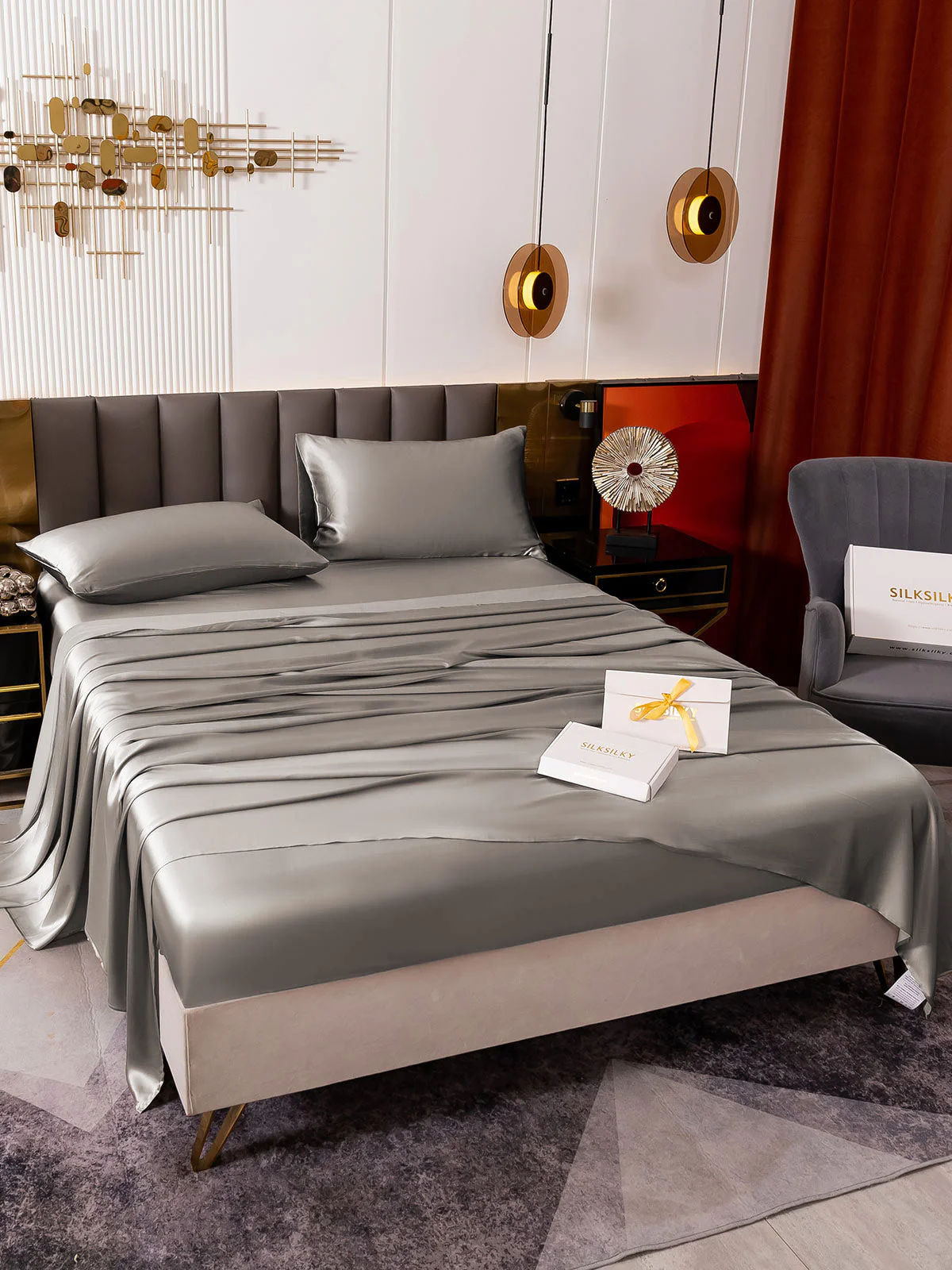 19Momme 4Pcs Silk Set Fitted&Flat Sheets+2x Pillowcases - Image 79