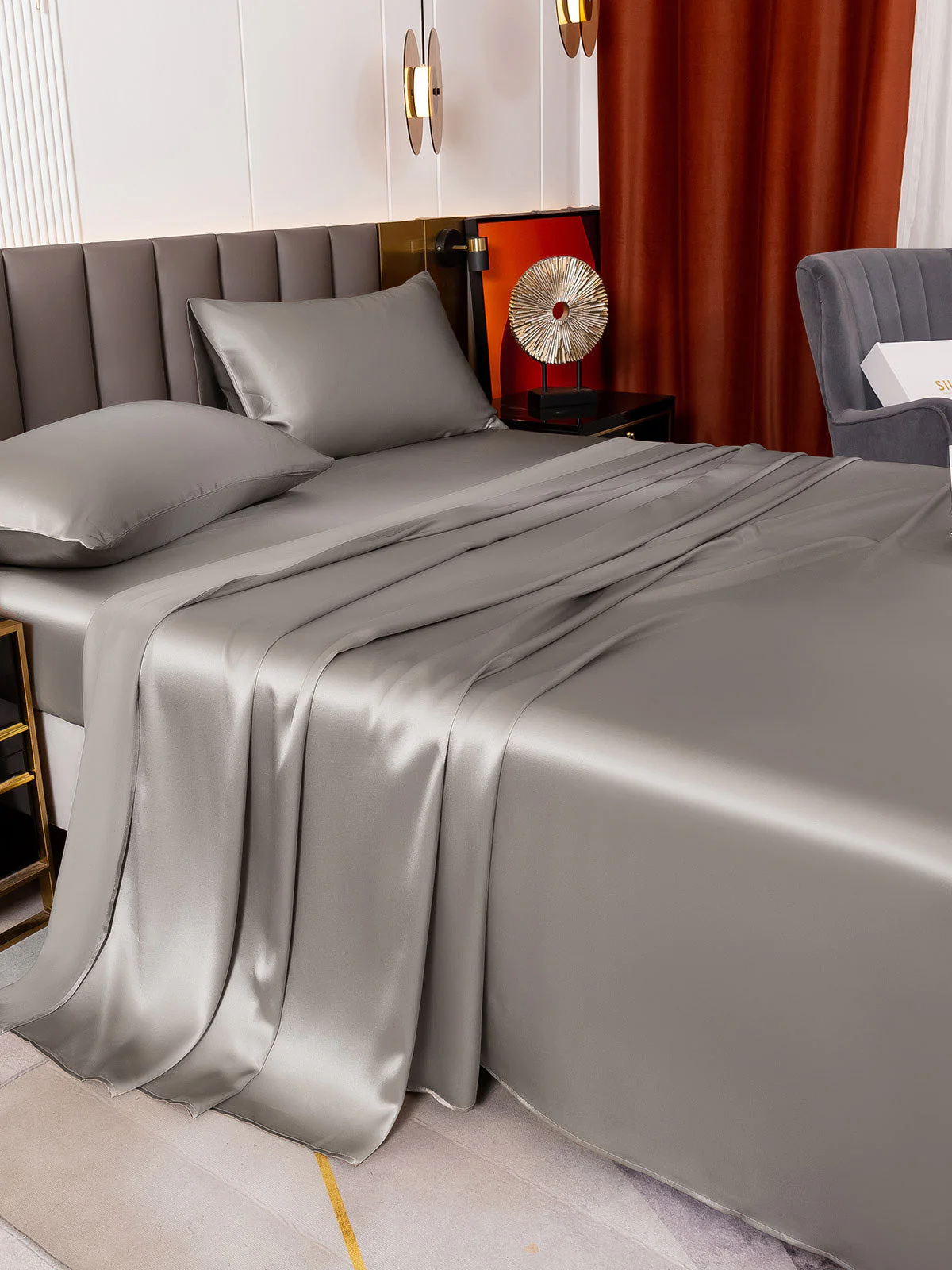 19Momme 4Pcs Silk Set Fitted&Flat Sheets+2x Pillowcases - Image 80