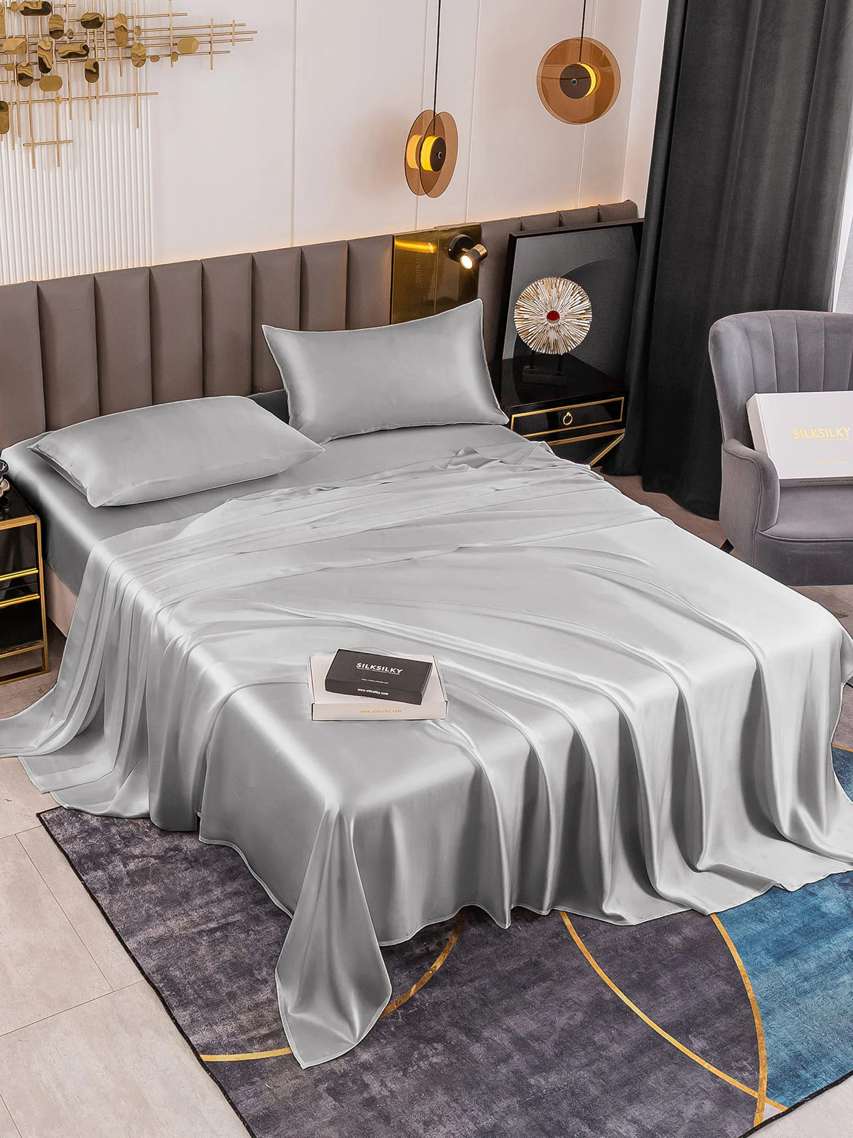 19Momme 4Pcs Silk Set Fitted&Flat Sheets+2x Pillowcases - Image 87