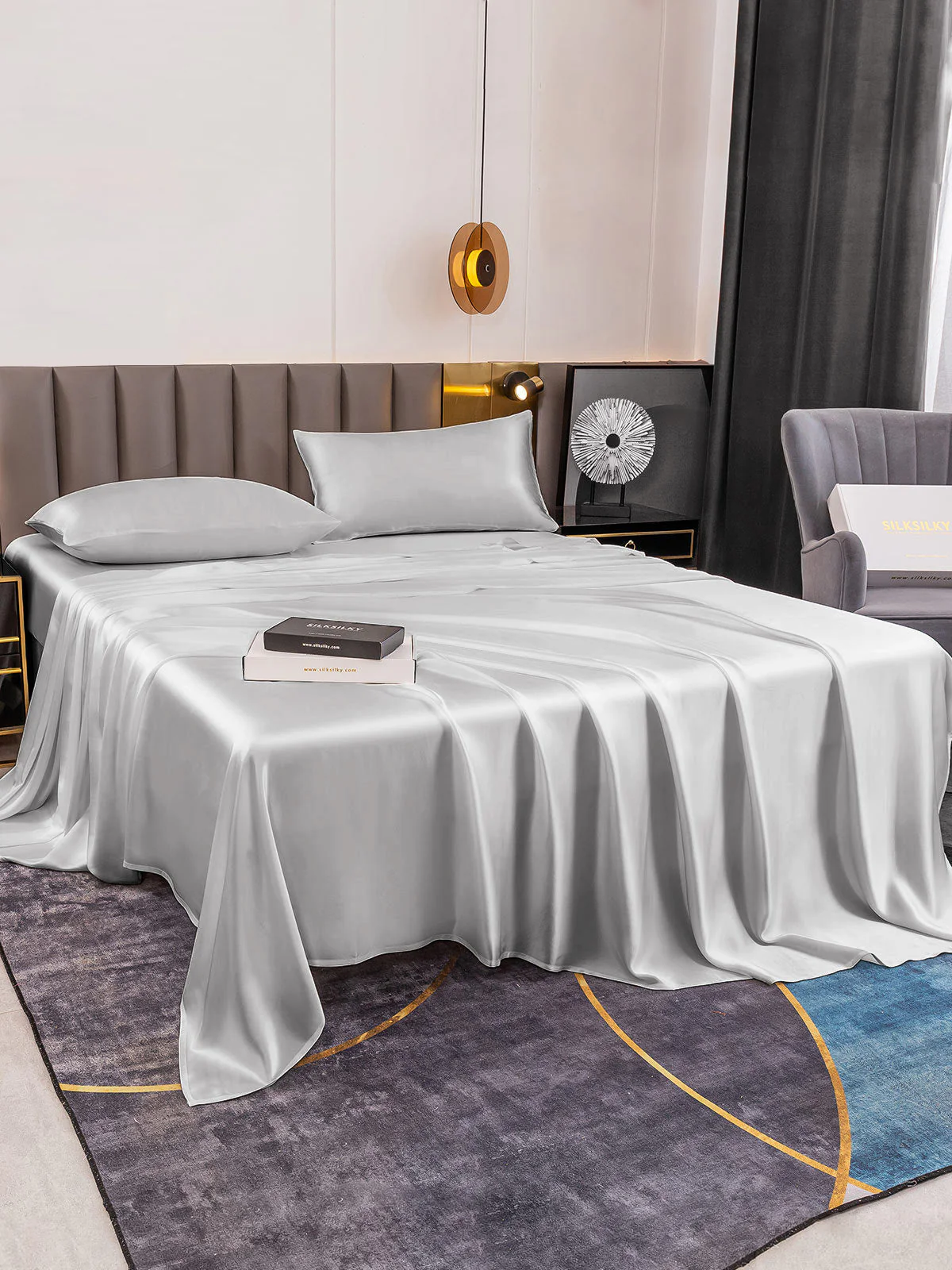19Momme 4Pcs Silk Set Fitted&Flat Sheets+2x Pillowcases - Image 89