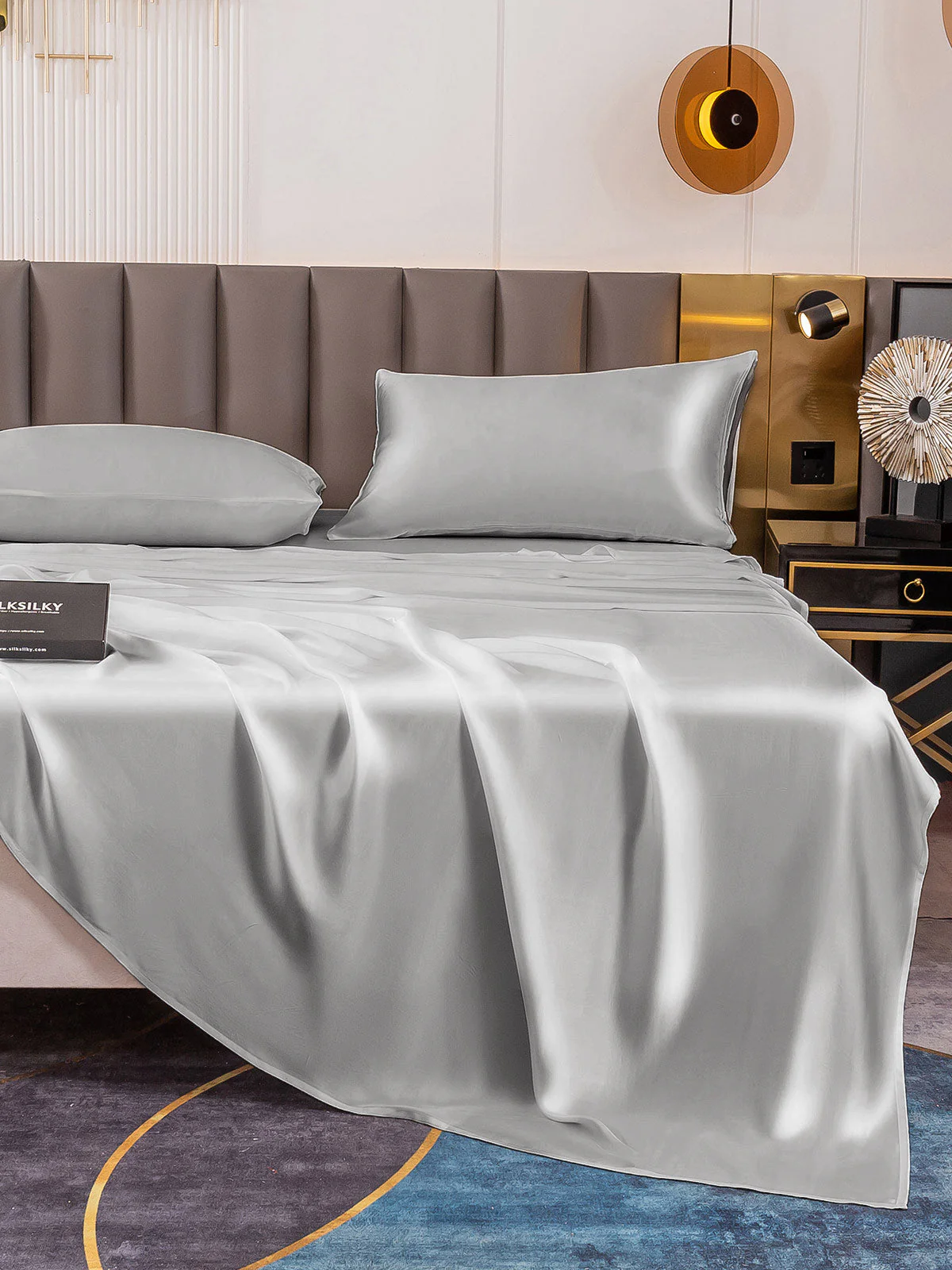 19Momme 4Pcs Silk Set Fitted&Flat Sheets+2x Pillowcases - Image 90