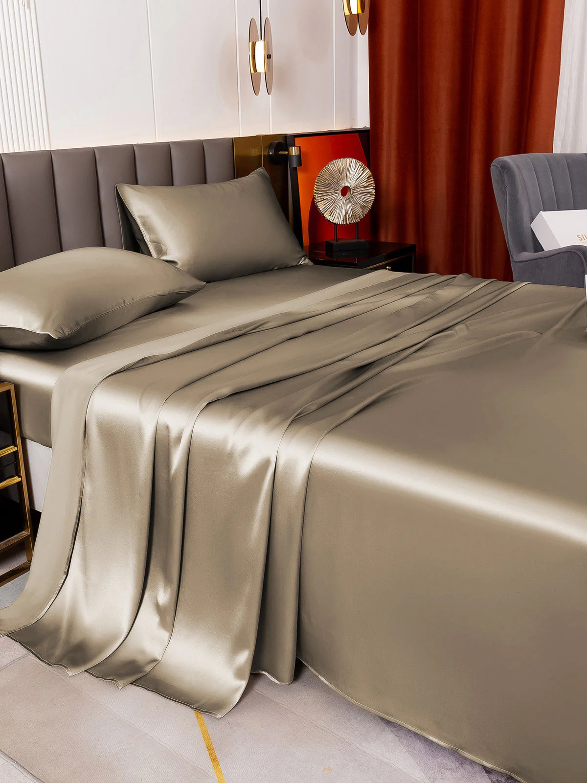 19Momme 4Pcs Silk Set Fitted&Flat Sheets+2x Pillowcases - Image 98