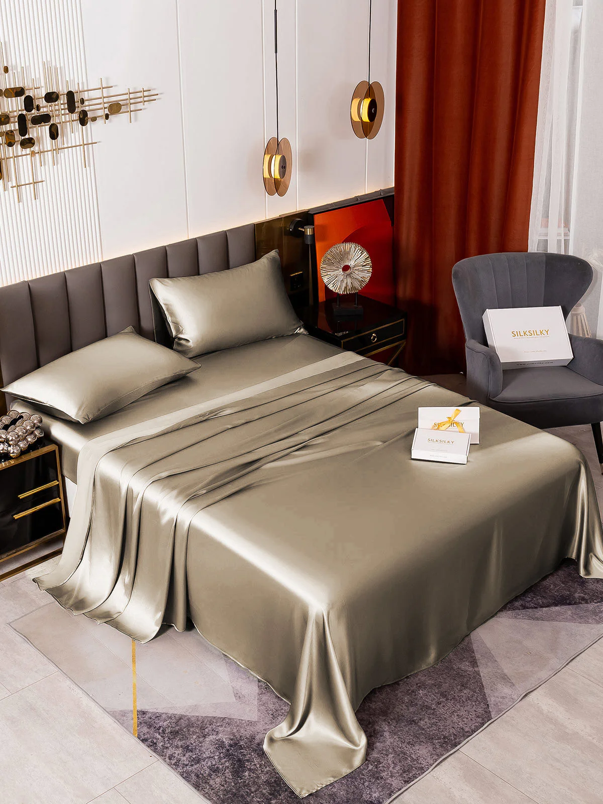 19Momme 4Pcs Silk Set Fitted&Flat Sheets+2x Pillowcases - Image 99