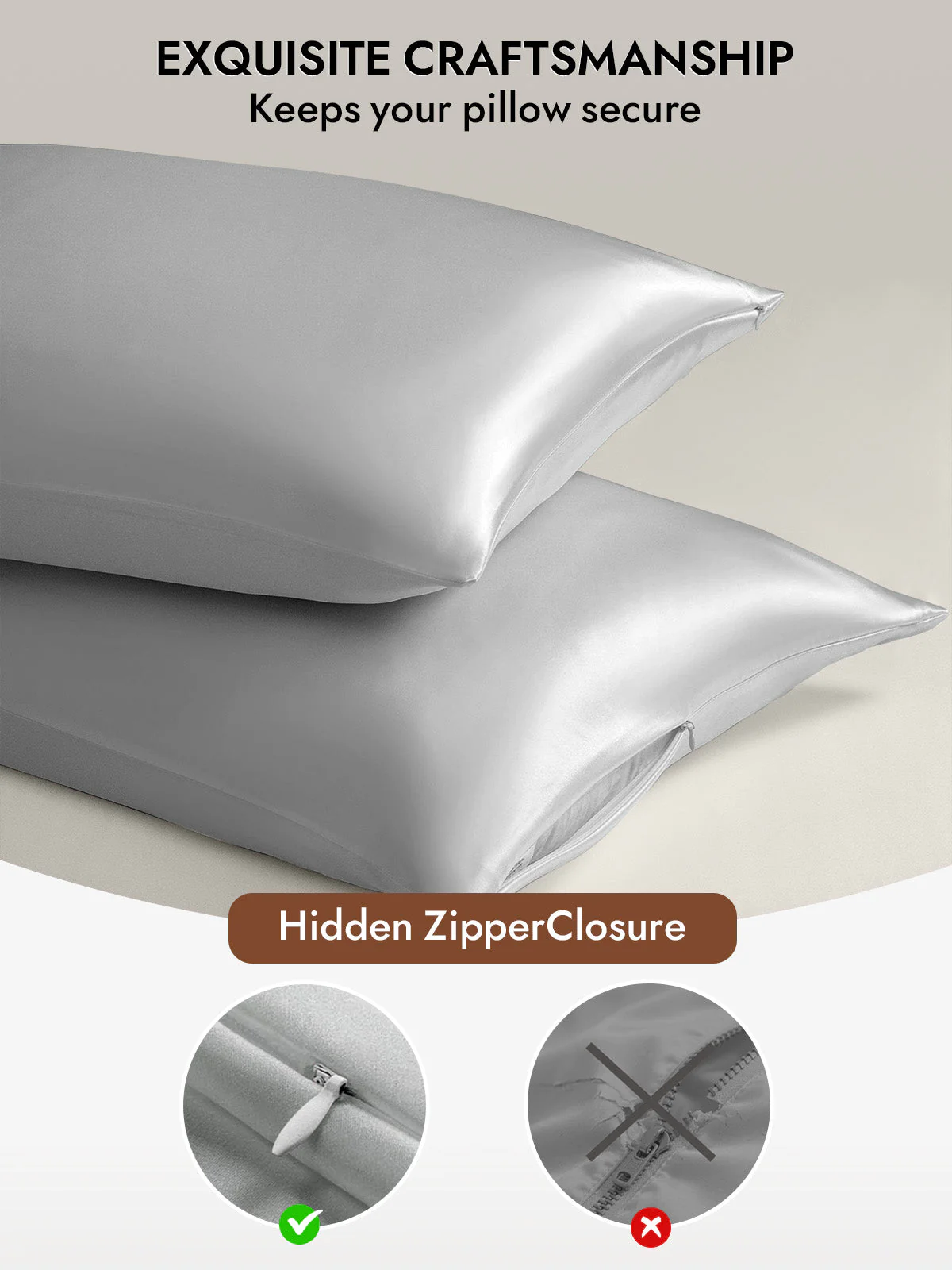 19Momme 100% Mulberry Silk Pillowcase - Hidden Zipper - Image 6