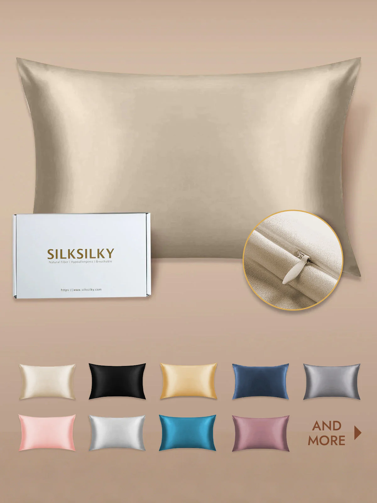 19Momme 100% Mulberry Silk Pillowcase - Hidden Zipper - Image 85