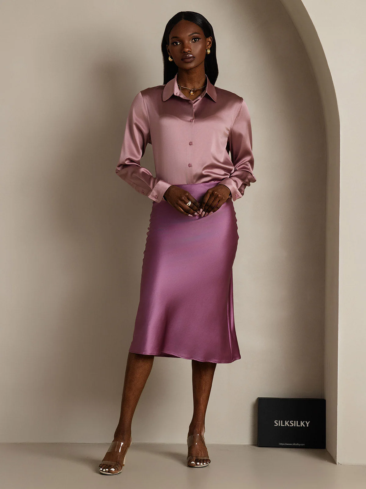 Clearance(US Warehouse) - 19Momme Pure Silk Stretch Long Straight Skirt - Image 6