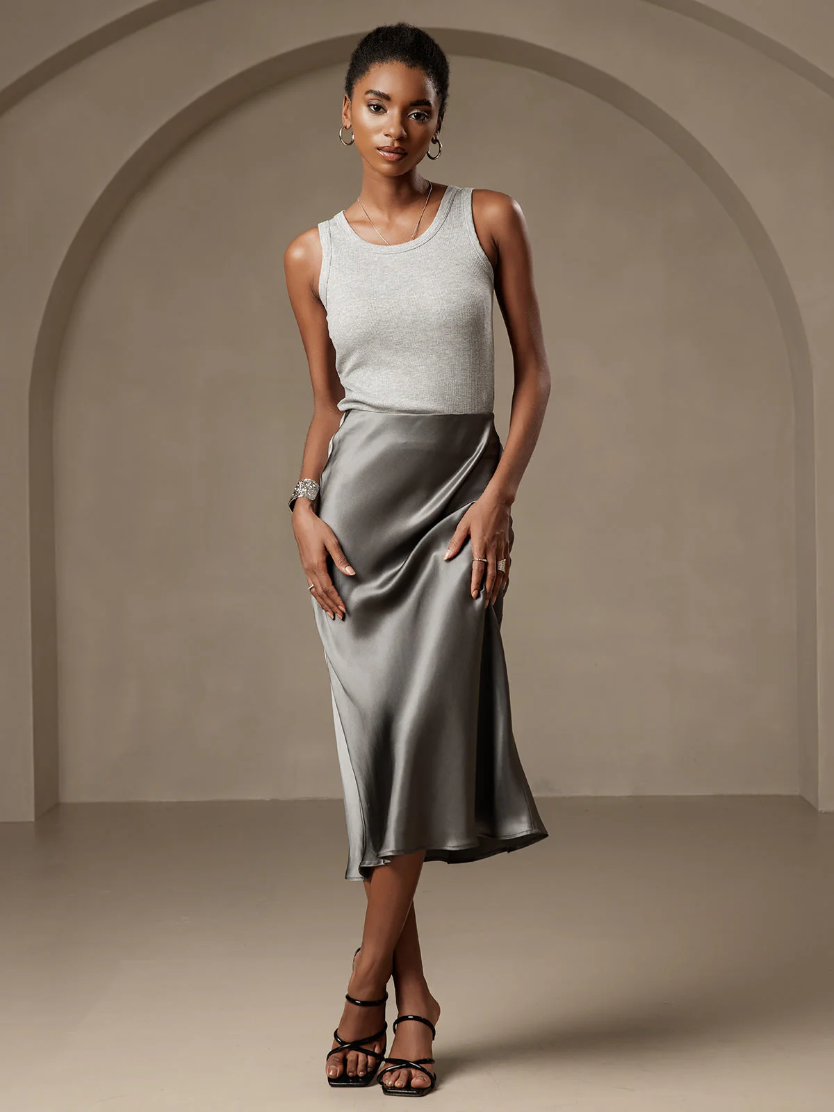 19Momme Mulberry Silk Stretch Long Straight Skirt - Image 21