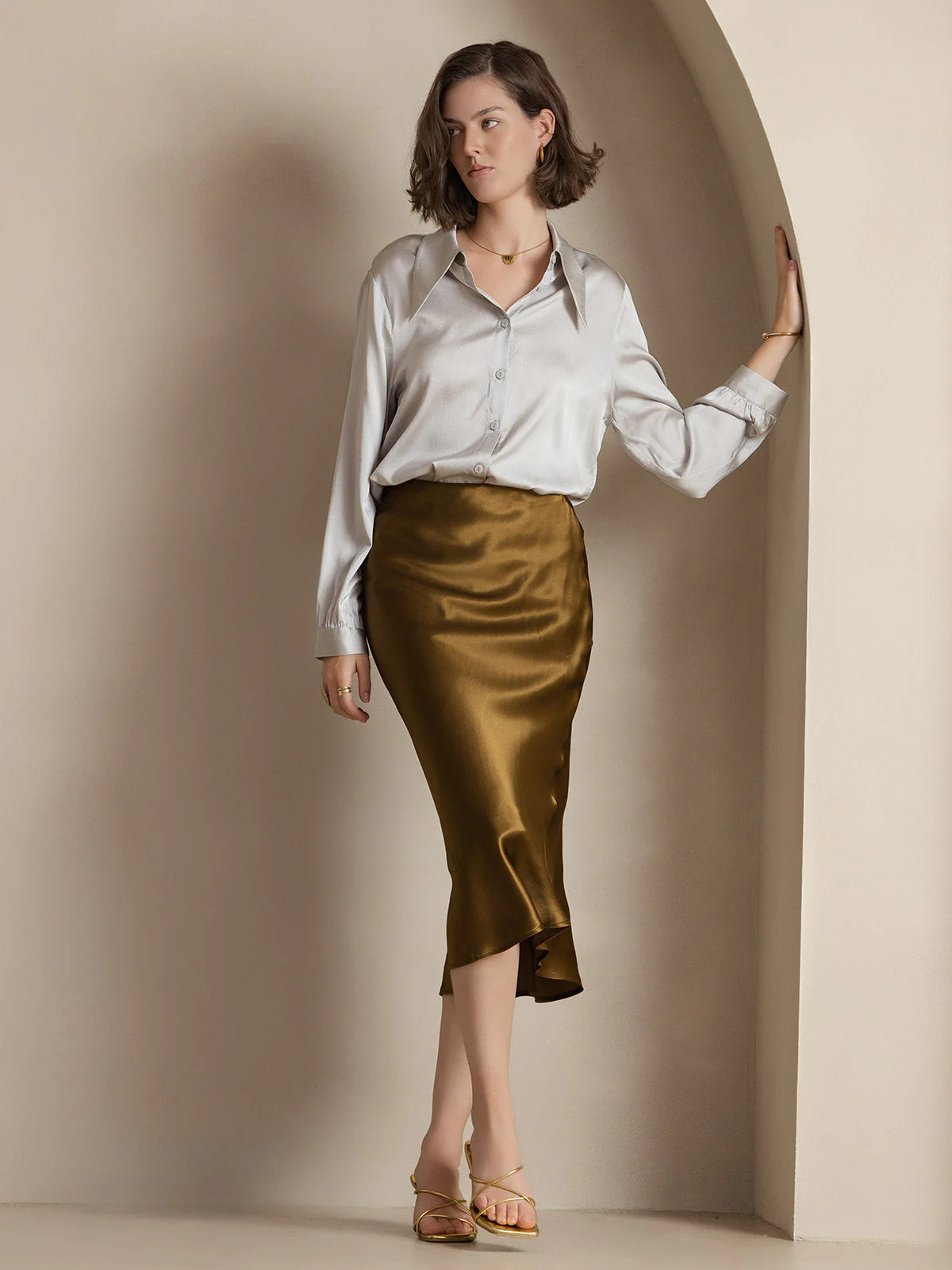 19Momme Mulberry Silk Stretch Long Straight Skirt - Image 32