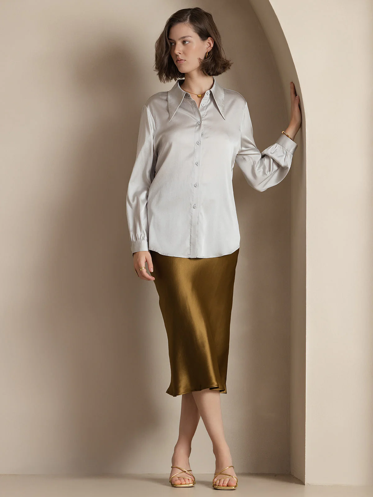 19Momme Mulberry Silk Stretch Long Straight Skirt - Image 34