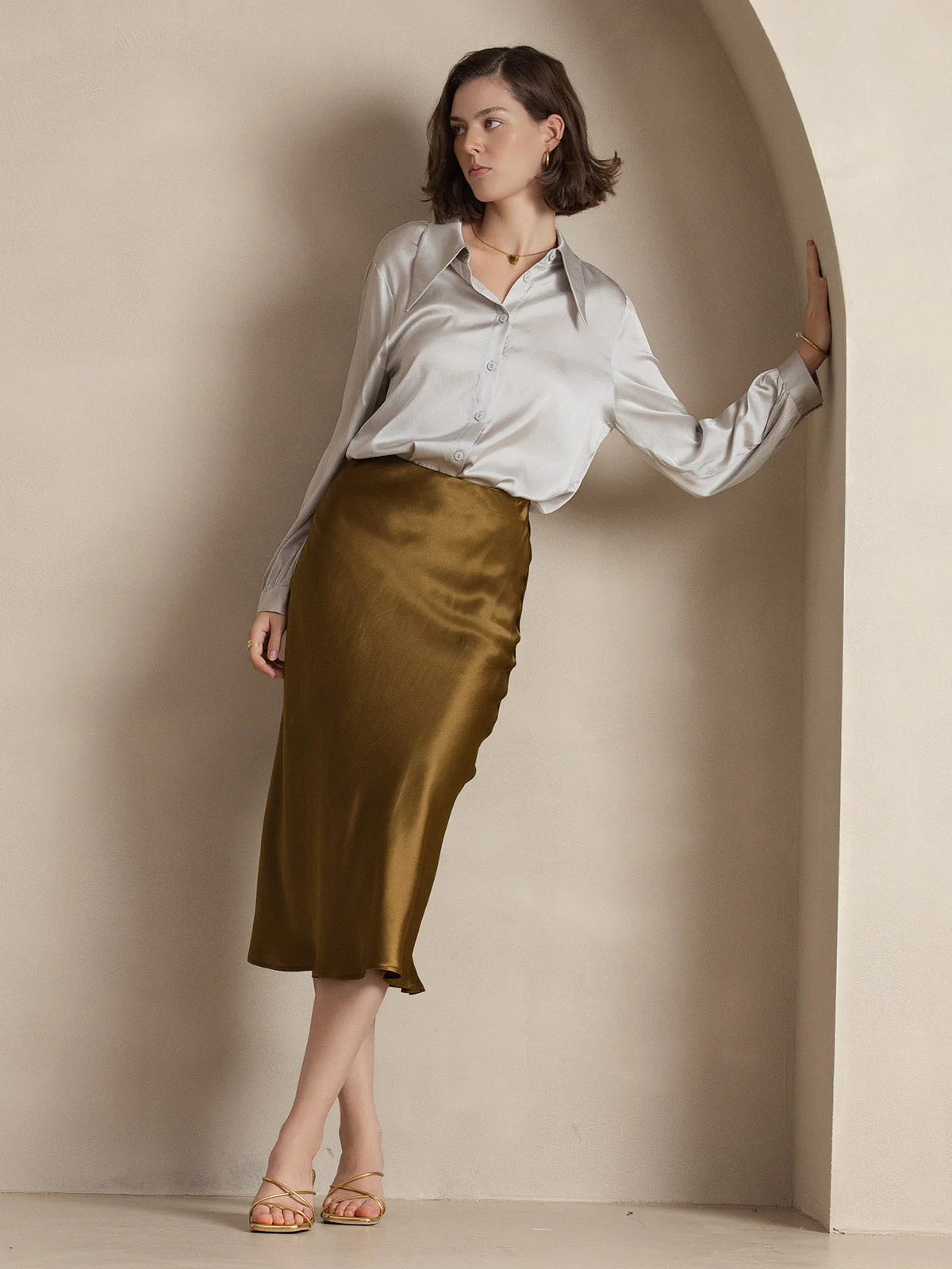 19Momme Mulberry Silk Stretch Long Straight Skirt - Image 36