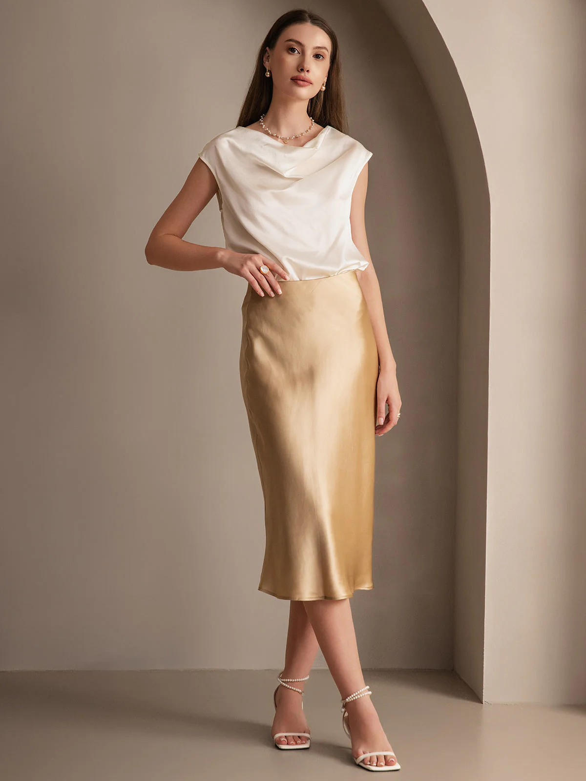 19Momme Mulberry Silk Stretch Long Straight Skirt - Image 37