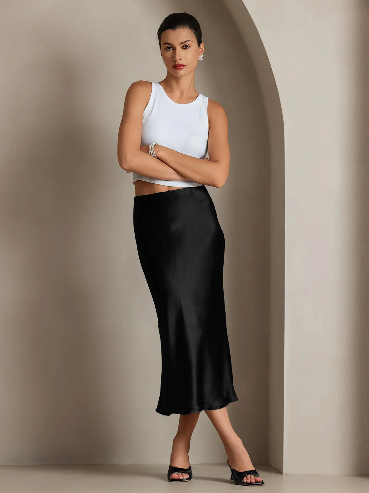 19Momme Mulberry Silk Stretch Long Straight Skirt - Image 6