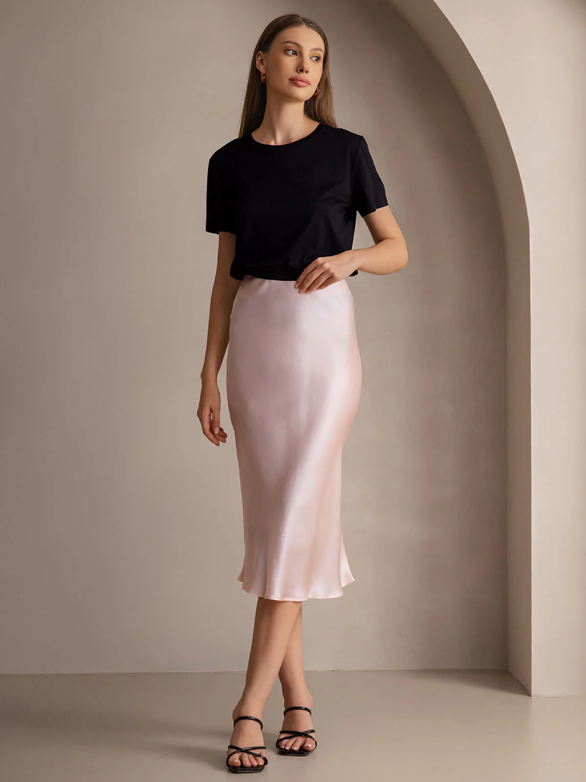 19Momme Mulberry Silk Stretch Long Straight Skirt - Image 73