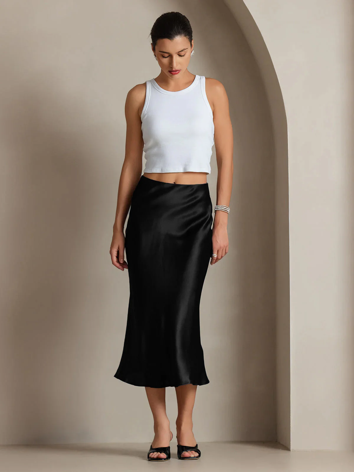 19Momme Mulberry Silk Stretch Long Straight Skirt - Image 8
