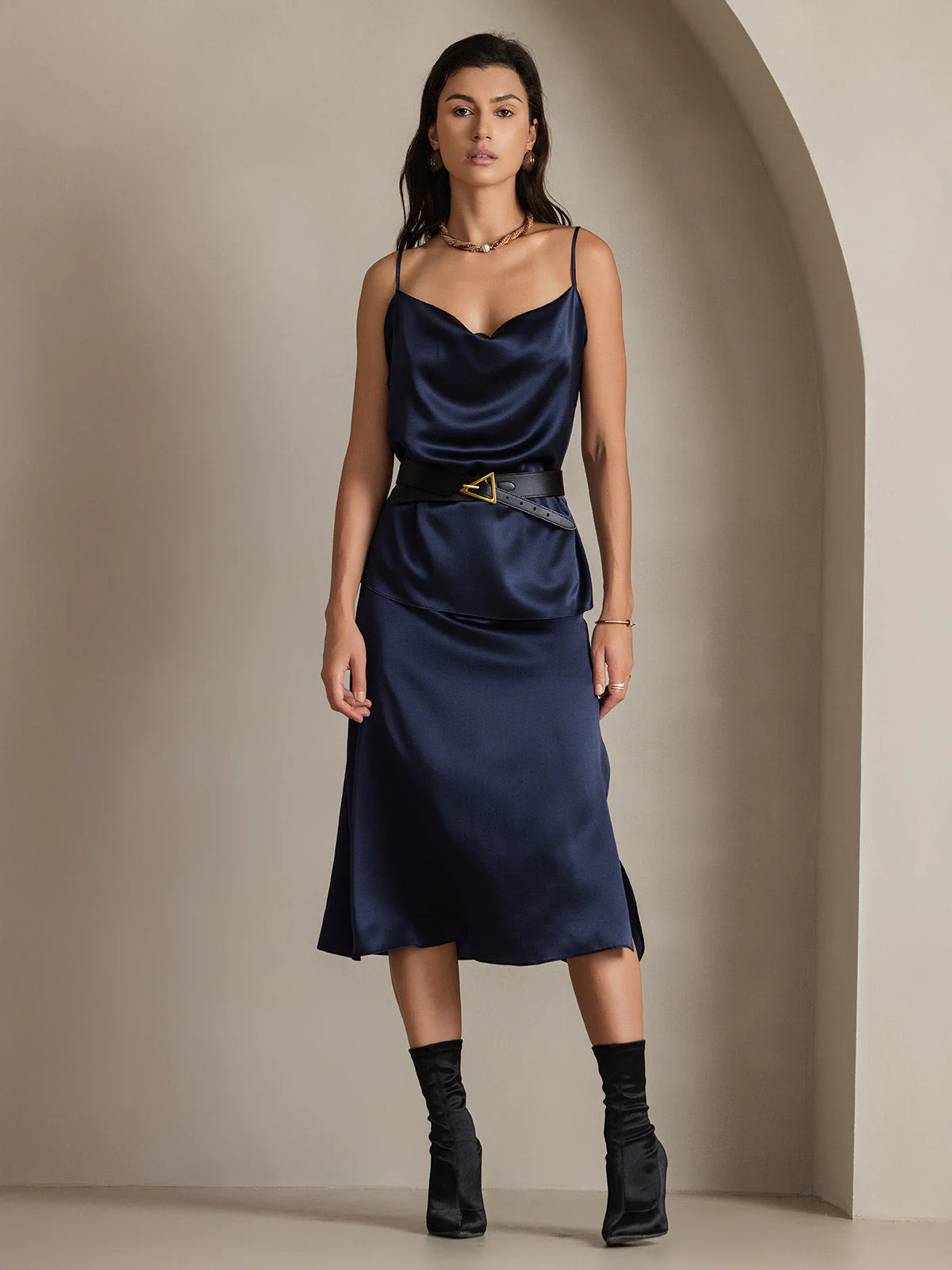 Clearance(US Warehouse) - 19Momme Silk A Line Long Slit Skirt with Zipper Design - Image 12