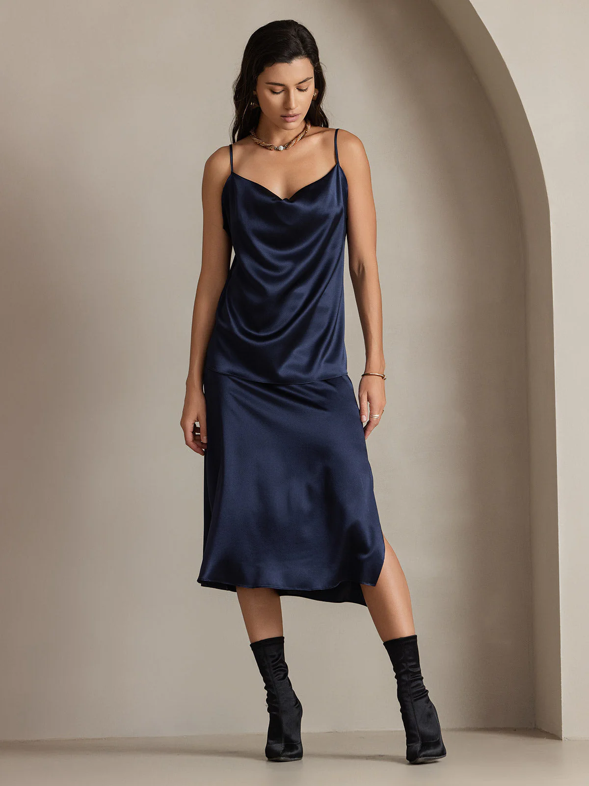 Clearance(US Warehouse) - 19Momme Silk A Line Long Slit Skirt with Zipper Design - Image 13