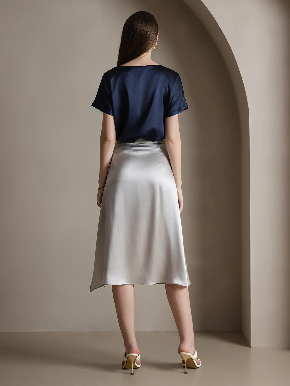 Clearance(US Warehouse) - 19Momme Silk A Line Long Slit Skirt with Zipper Design - Image 16