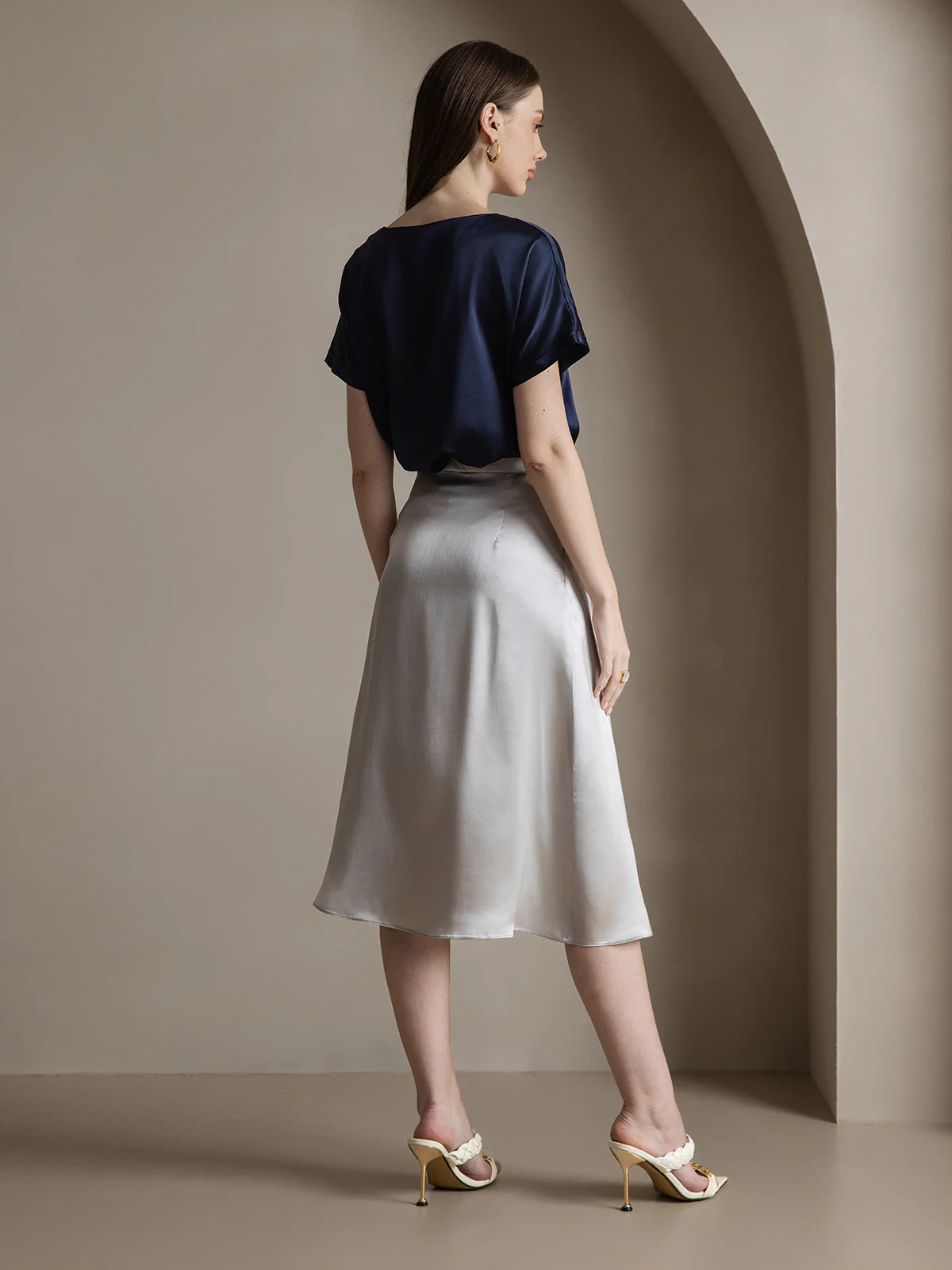Clearance(US Warehouse) - 19Momme Silk A Line Long Slit Skirt with Zipper Design - Image 19