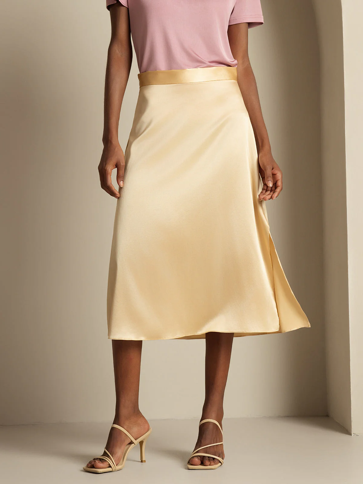 Clearance(US Warehouse) - 19Momme Silk A Line Long Slit Skirt with Zipper Design - Image 3