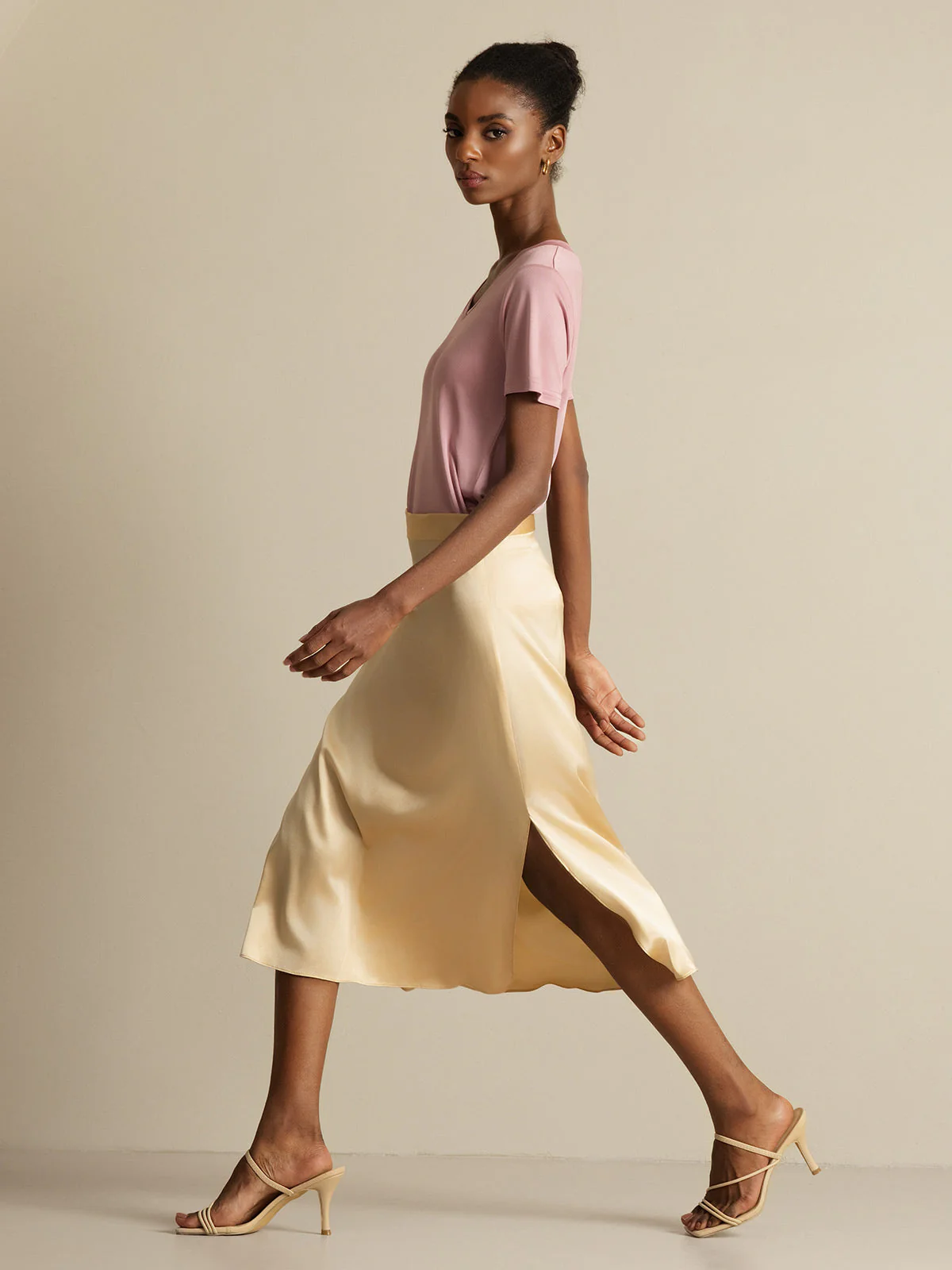 Clearance(US Warehouse) - 19Momme Silk A Line Long Slit Skirt with Zipper Design - Image 4