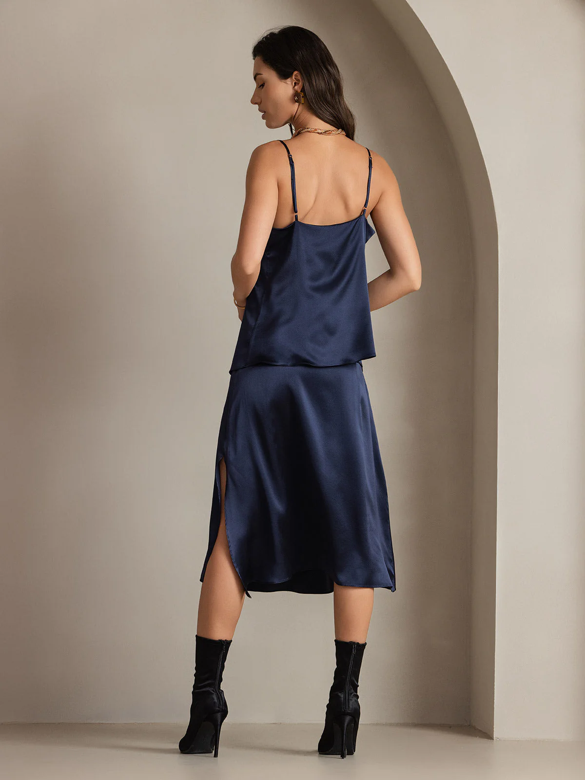 Clearance(US Warehouse) - 19Momme Silk A Line Long Slit Skirt with Zipper Design - Image 9