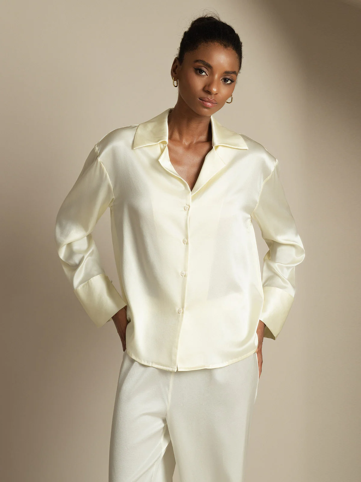 Clearance - 19Momme Silk Long Sleeve Notch Collar Women's Shirt - Image 13