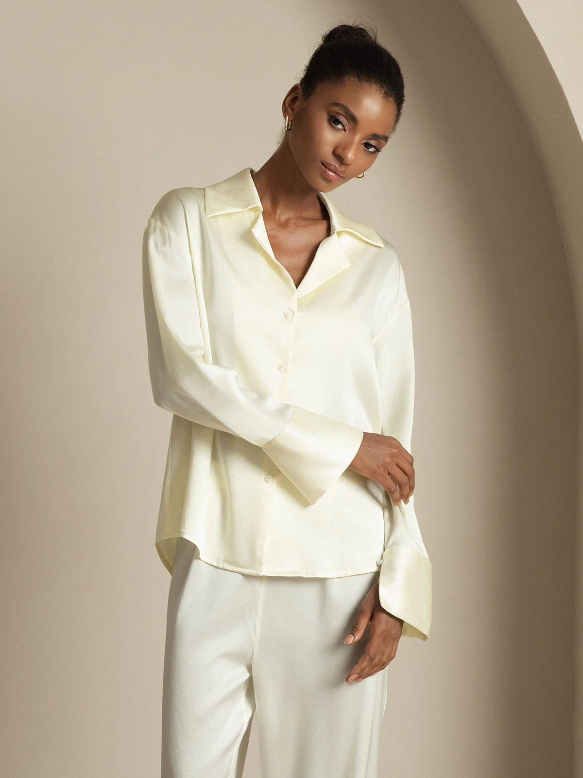 Clearance - 19Momme Silk Long Sleeve Notch Collar Women's Shirt - Image 14