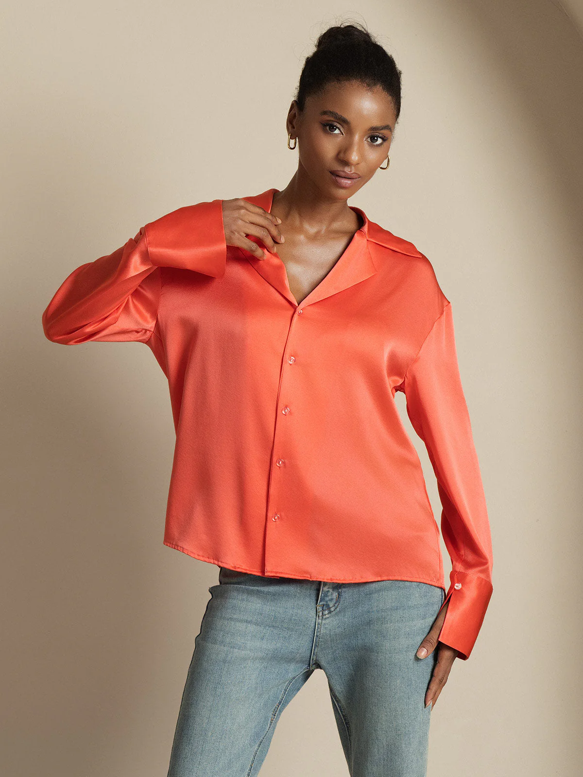 Clearance - 19Momme Silk Long Sleeve Notch Collar Women's Shirt - Image 7