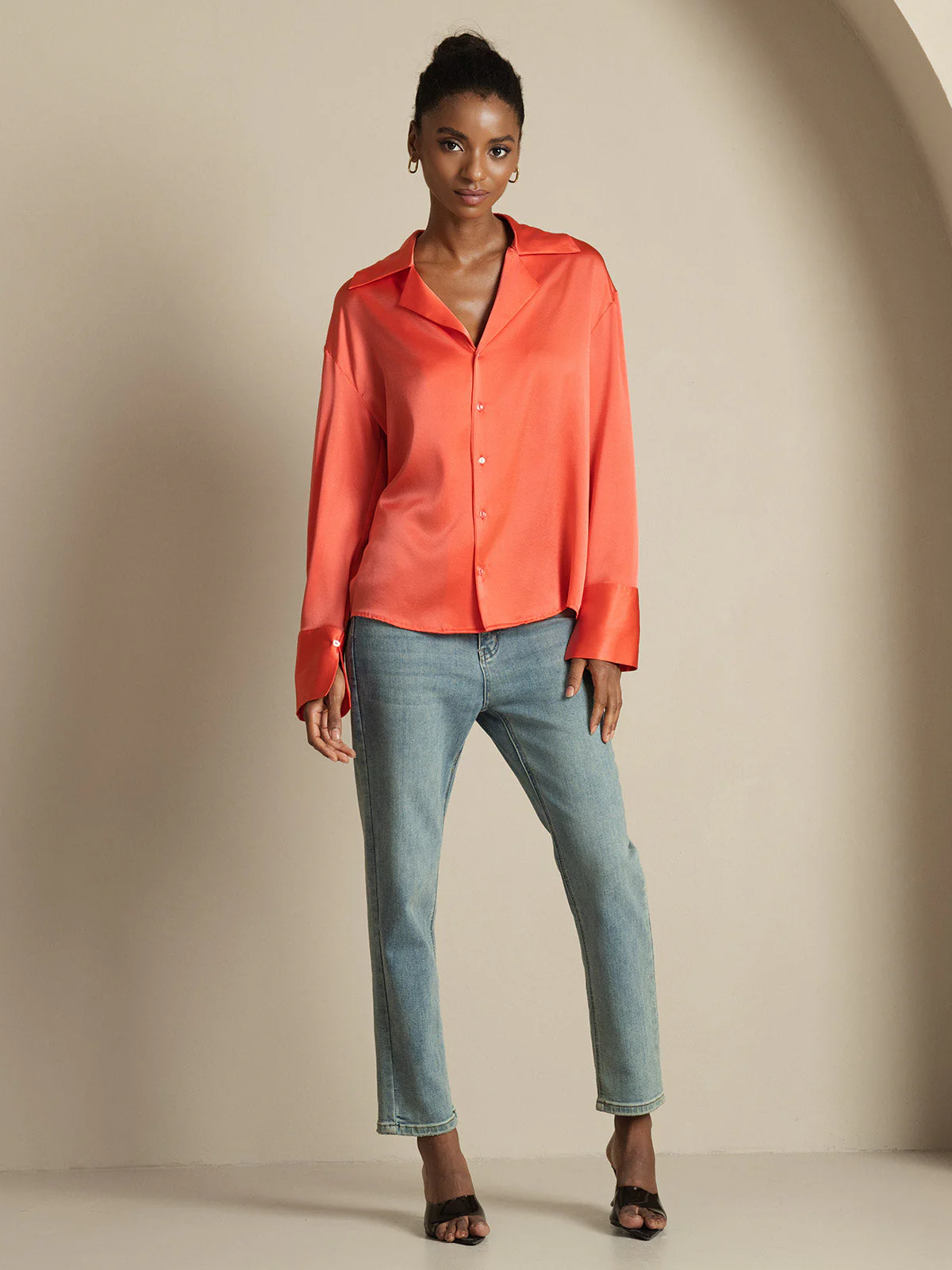 Clearance - 19Momme Silk Long Sleeve Notch Collar Women's Shirt - Image 8