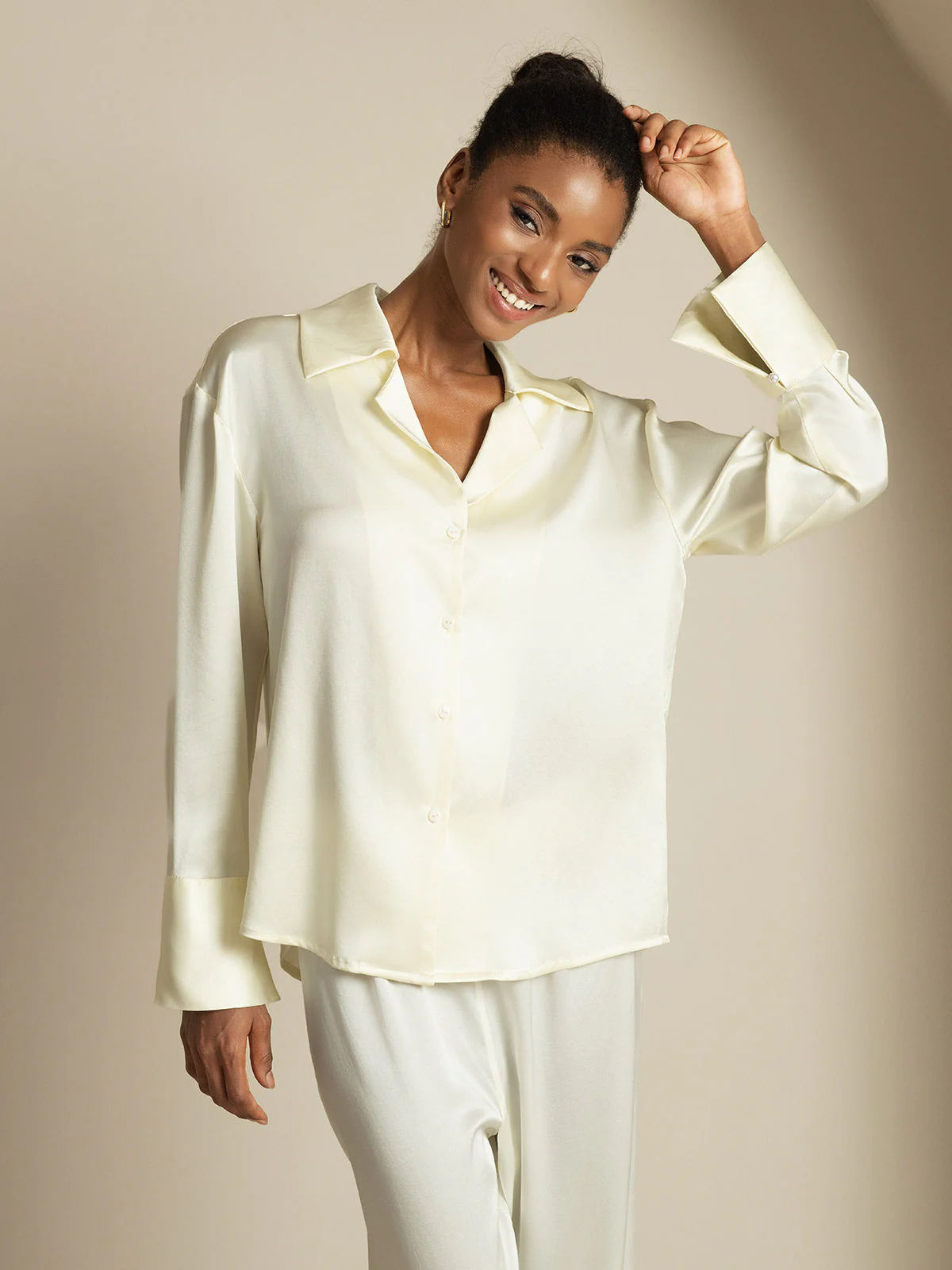 Clearance - 19Momme Silk Long Sleeve Notch Collar Women's Shirt - Image 9