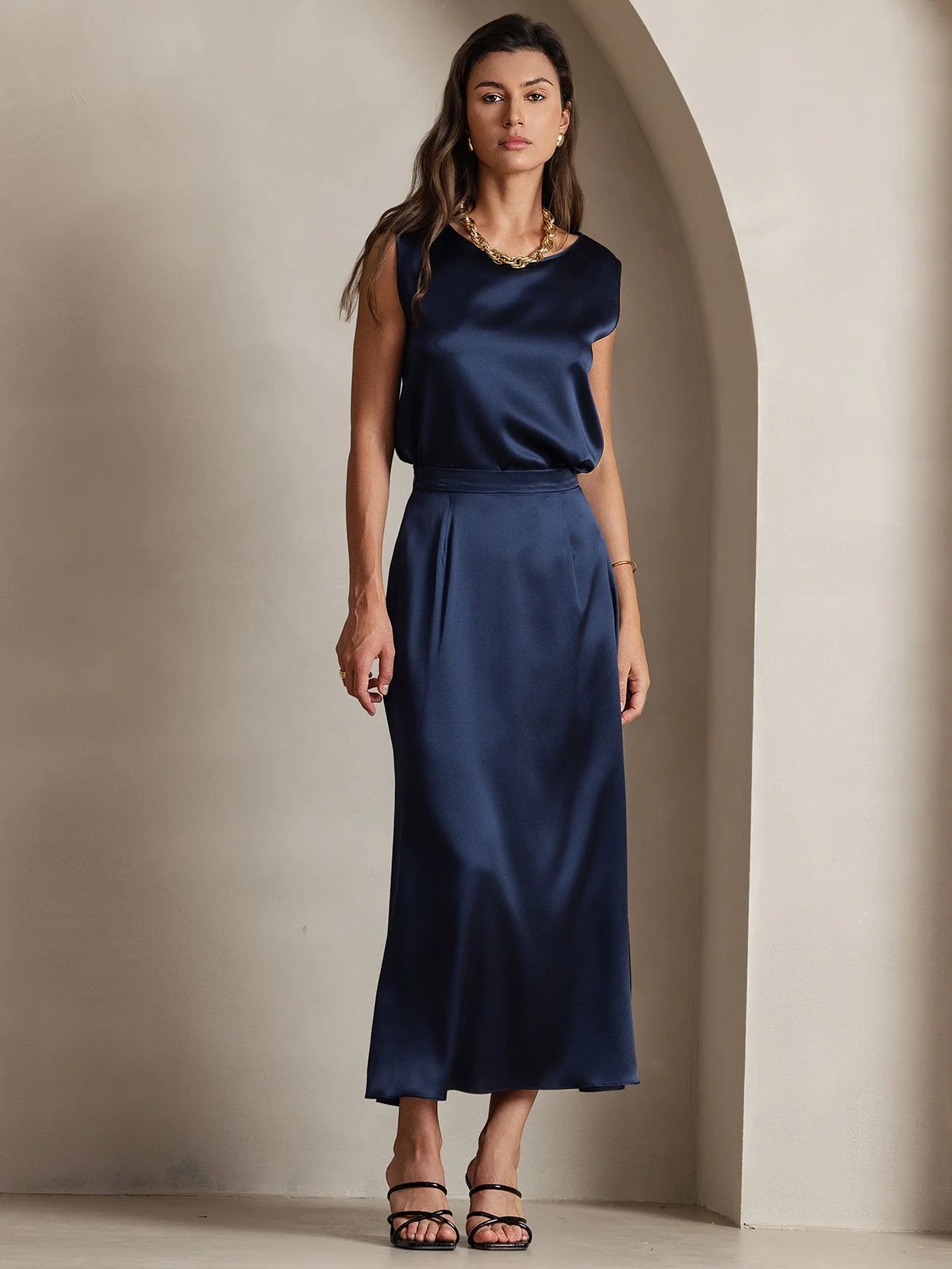 19Momme Silk A Line Maxi Skirt with Zipper Design - Image 20