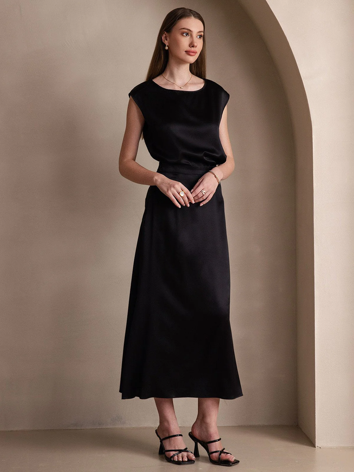 19Momme Silk A Line Maxi Skirt with Zipper Design - Image 26