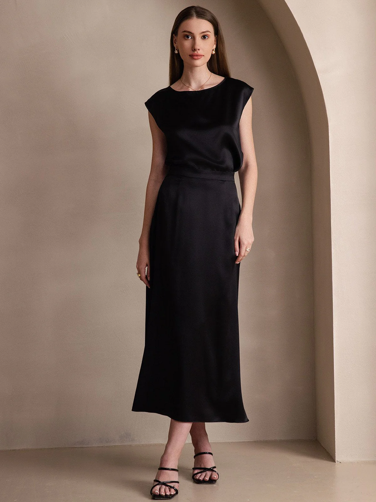 19Momme Silk A Line Maxi Skirt with Zipper Design - Image 27