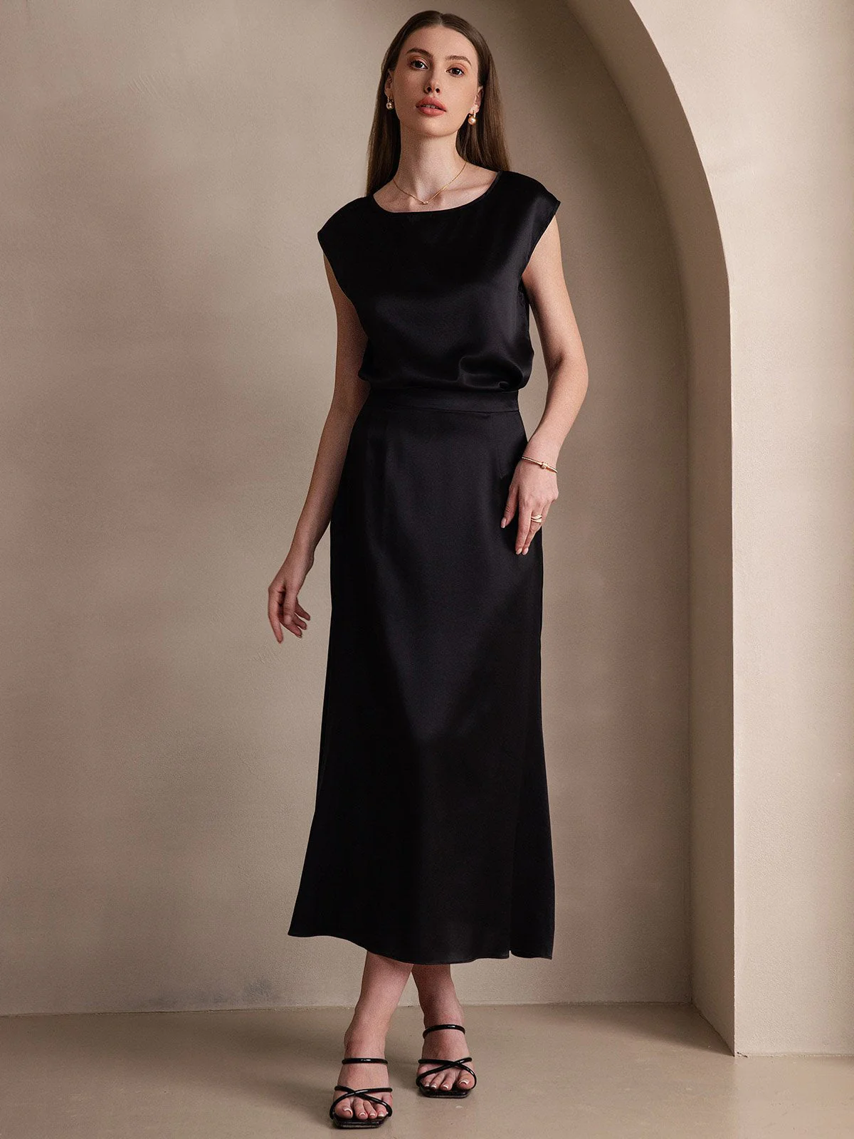 19Momme Silk A Line Maxi Skirt with Zipper Design - Image 29