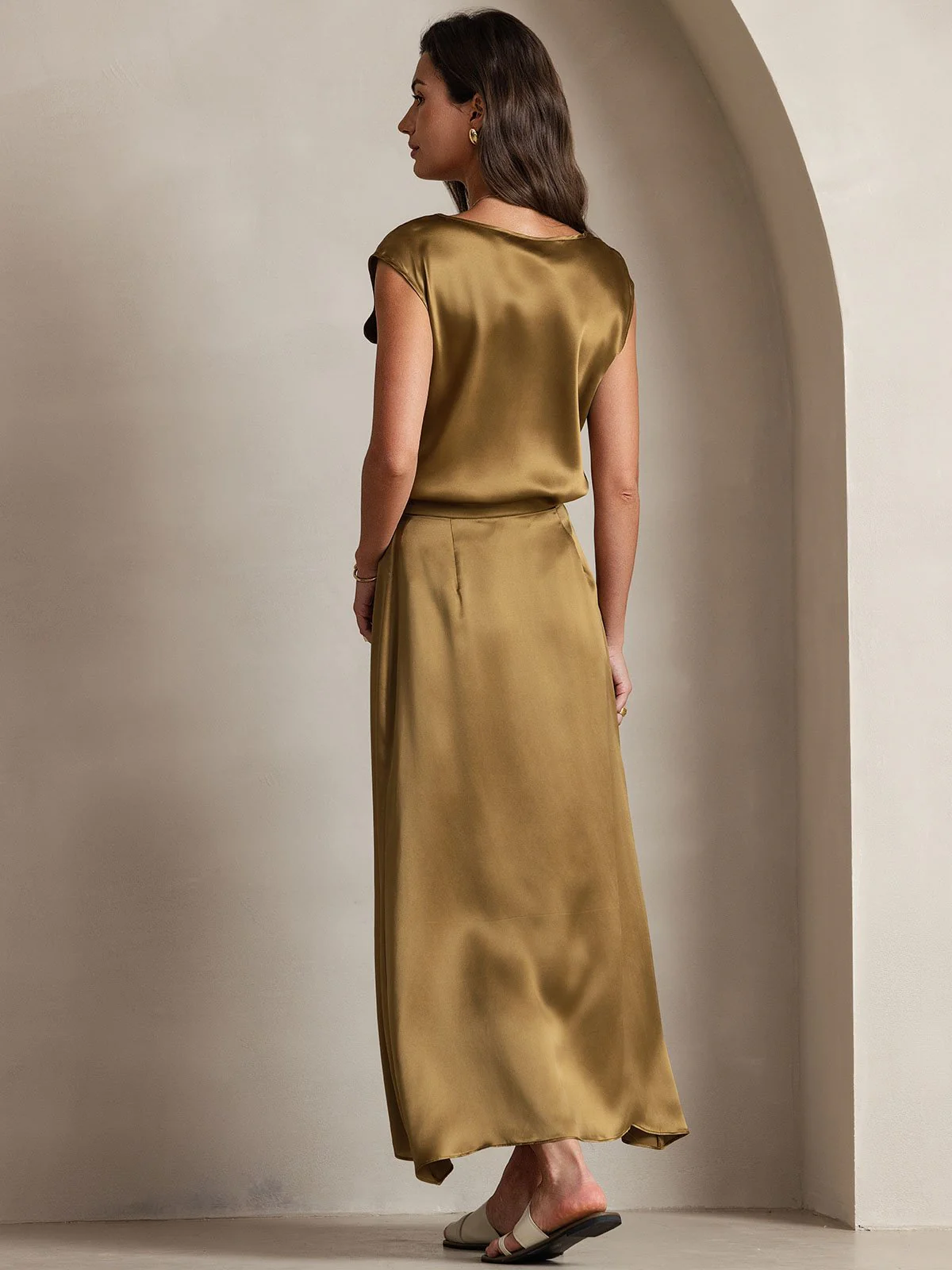 19Momme Silk A Line Maxi Skirt with Zipper Design - Image 33