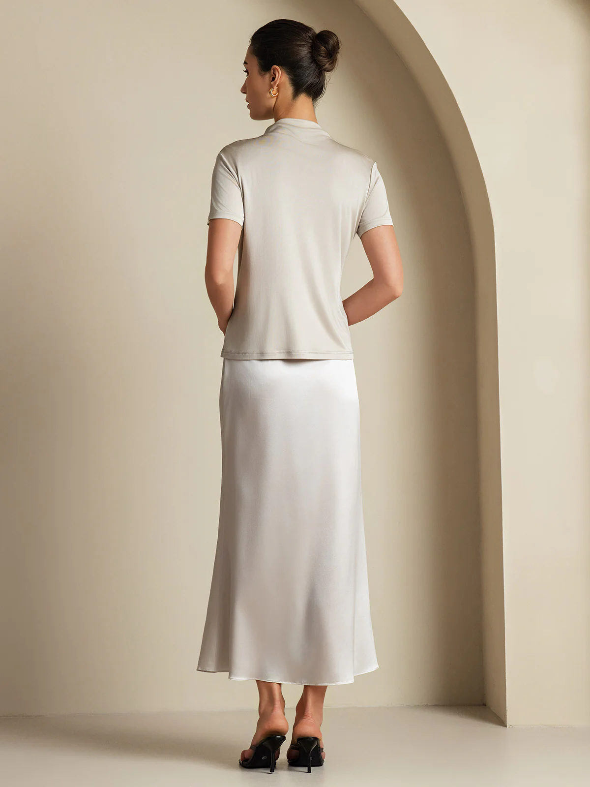 19Momme Silk A Line Maxi Skirt with Zipper Design - Image 45