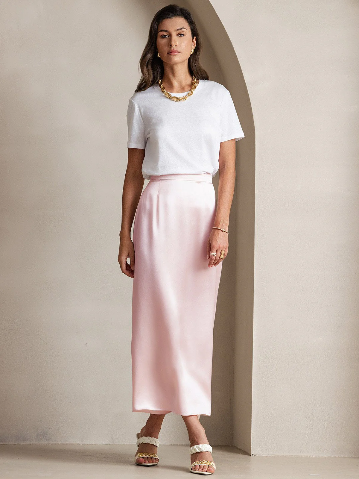 19Momme Silk A Line Maxi Skirt with Zipper Design - Image 5
