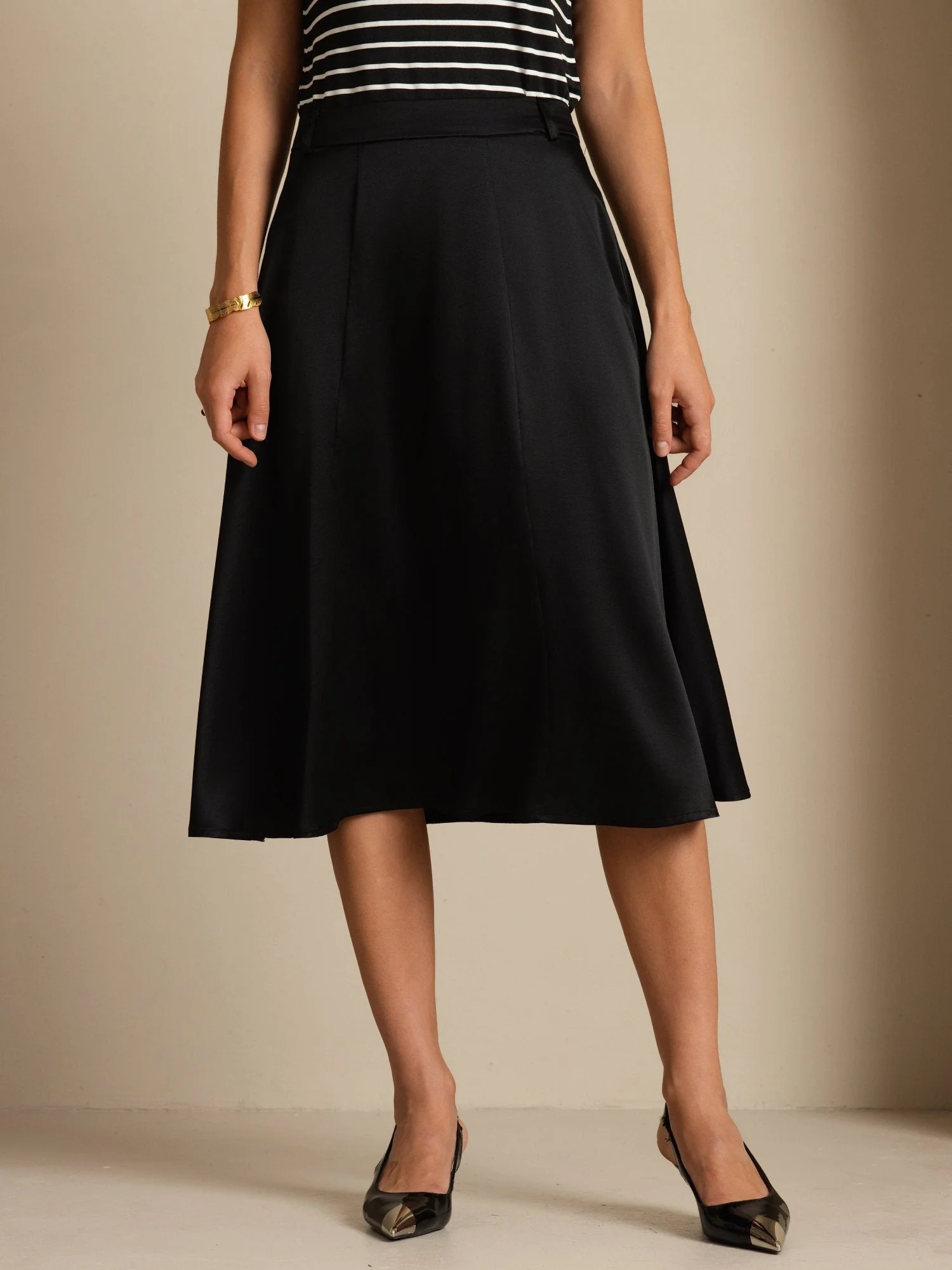19Momme Silk High-Waist A-Line Midi Skirt with Pockets - Image 13
