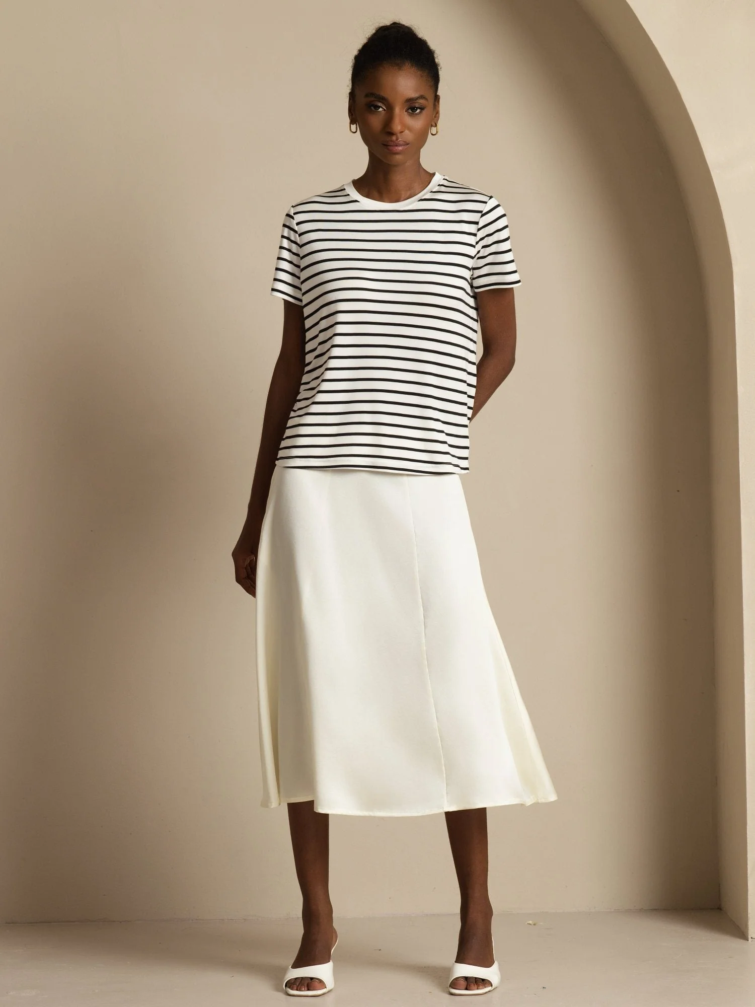 19Momme Silk High-Waist A-Line Midi Skirt with Pockets - Image 29