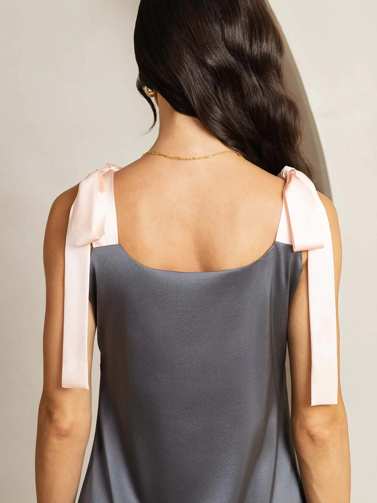 Clearance - 19Momme Silk Knee Dress with Adjustable Shoulder Ties - Image 12
