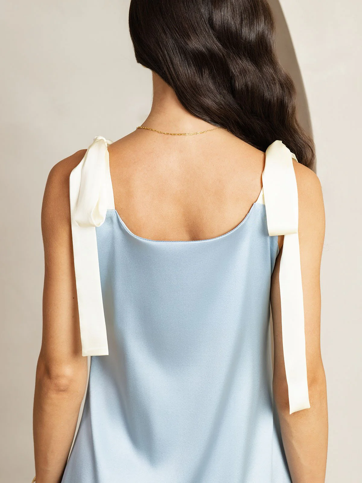 Clearance - 19Momme Silk Knee Dress with Adjustable Shoulder Ties - Image 6